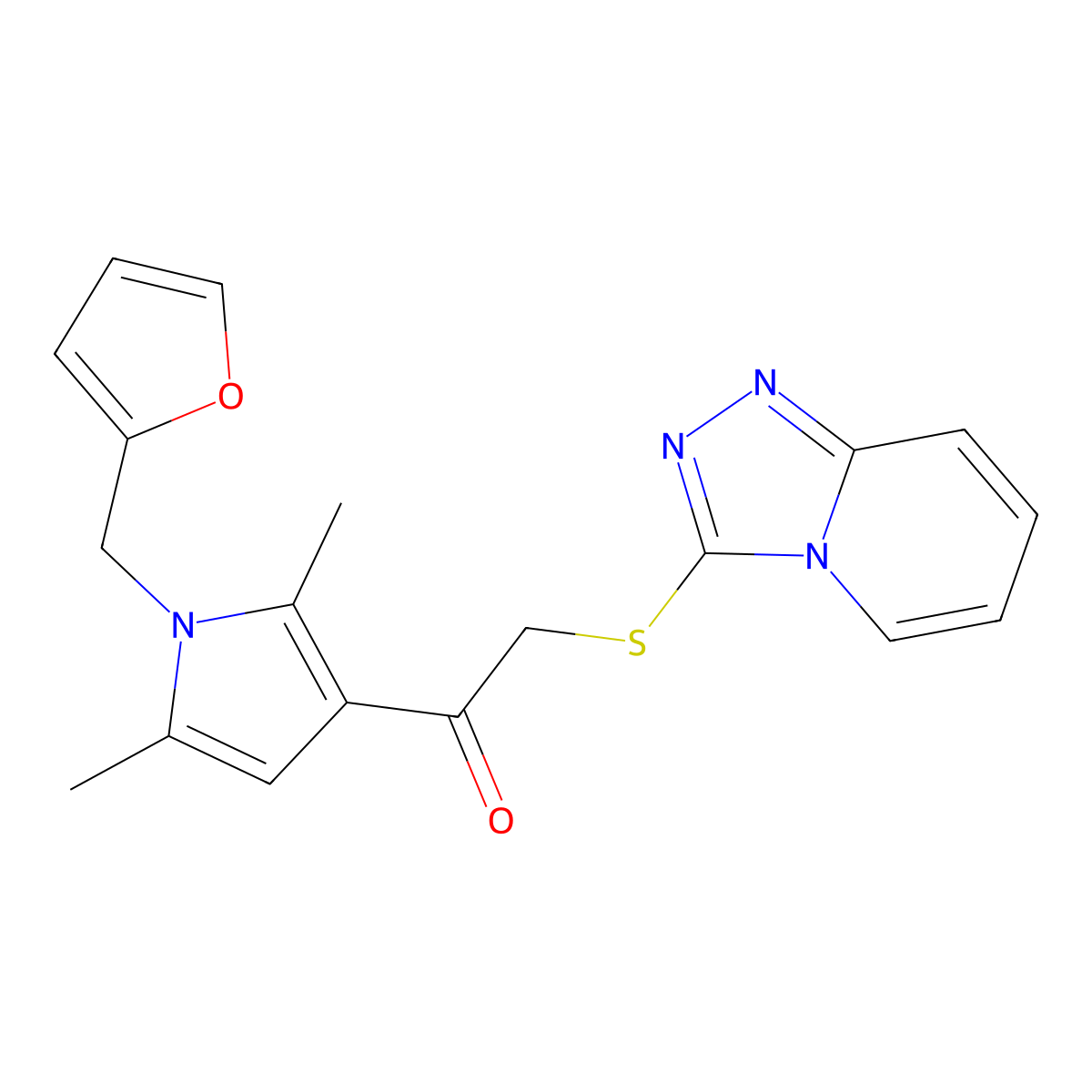 1-[1-(furan-2-ylmethyl)-2,5-dimethyl-1H-pyrrol-3-yl]-2-([1,2,4]triazolo[4,3-a]pyridin-3-ylsulfanyl)ethanone molecular structure, CAS 380547-08-0