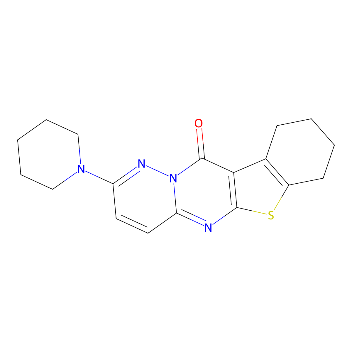 6-(Piperidin-1-yl)-17-thia-2,7,8-triazatetracyclo[8.7.0.0^{3,8}.0^{11,16}]heptadeca-1(10),2,4,6,11(16)-pentaen-9-one molecular structure, CAS 380547-63-7