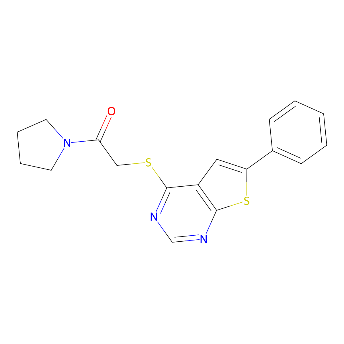 2-(6-Phenylthiopheno[3,2-e]pyrimidin-4-ylthio)-1-pyrrolidinylethan-1-one molecular structure, CAS 380547-71-7
