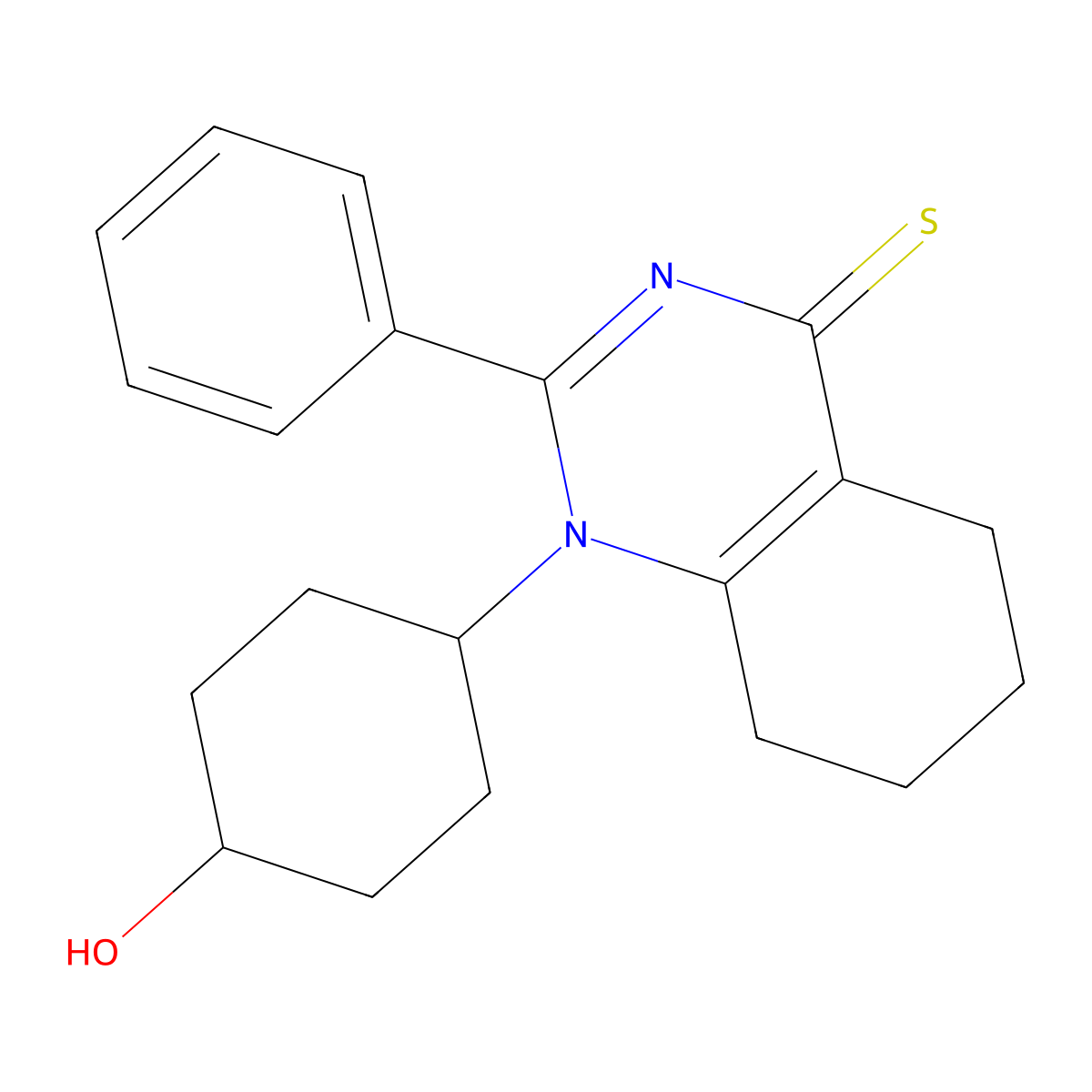 1-(4-hydroxycyclohexyl)-2-phenyl-5,6,7,8-tetrahydroquinazoline-4(1H)-thione molecular structure, CAS 380549-46-2
