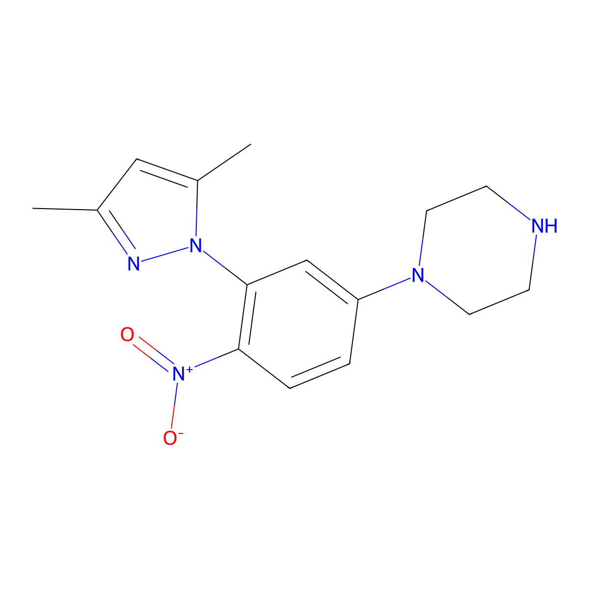 1-[3-(3,5-dimethyl-1H-pyrazol-1-yl)-4-nitrophenyl]piperazine molecular structure, CAS 380552-33-0