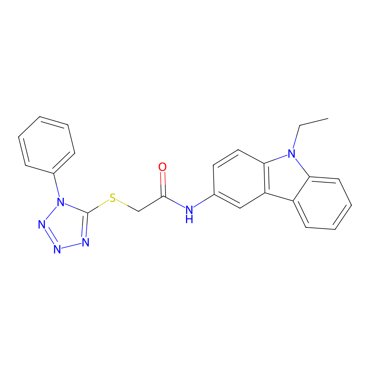 N-(9-ethylcarbazol-3-yl)-2-(1-phenyltetrazol-5-yl)sulfanylacetamide molecular structure, CAS 380552-44-3