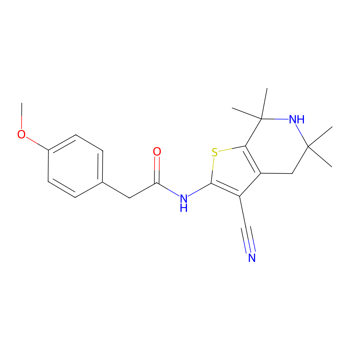 N-(3-cyano-5,5,7,7-tetramethyl-4,5,6,7-tetrahydrothieno[2,3-c]pyridin-2-yl)-2-(4-methoxyphenyl)acetamide molecular structure, CAS 380553-25-3