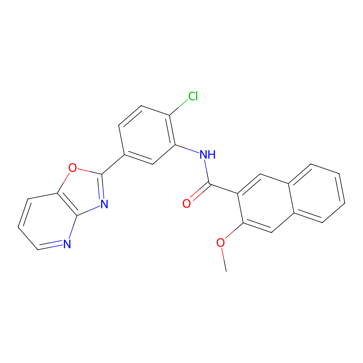 N-[2-chloro-5-([1,3]oxazolo[4,5-b]pyridin-2-yl)phenyl]-3-methoxynaphthalene-2-carboxamide molecular structure, CAS 380554-20-1