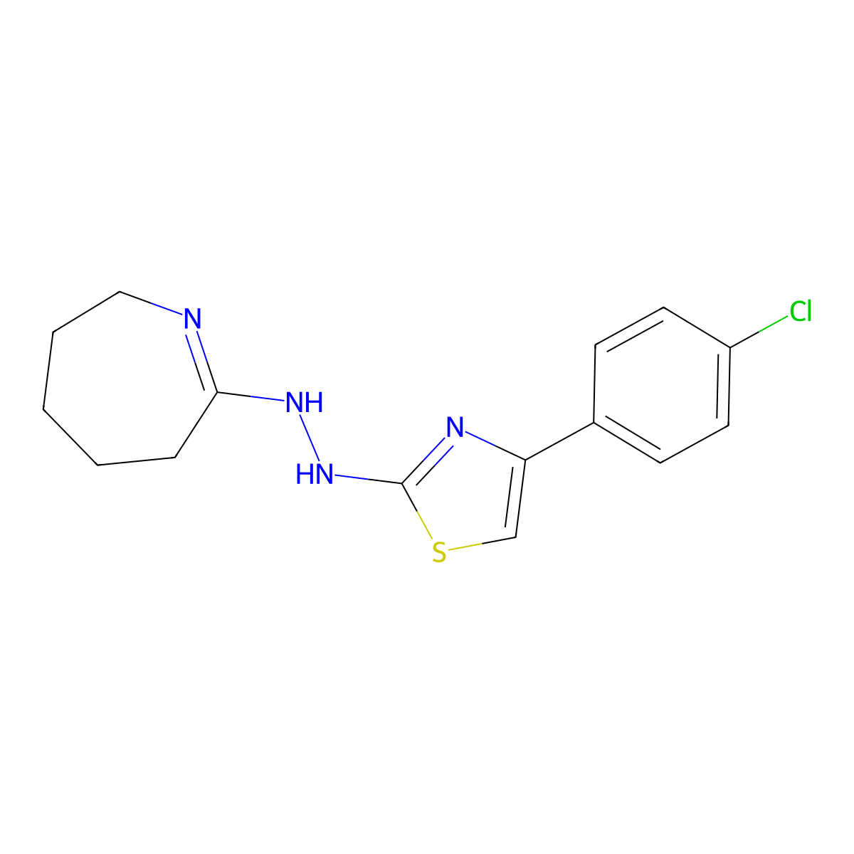 (2Z)-2-{2-[4-(4-chlorophenyl)-1,3-thiazol-2-yl]hydrazinylidene}azepane molecular structure, CAS 380554-48-3