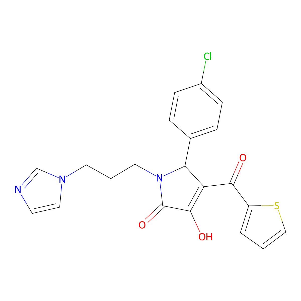 2-(4-chlorophenyl)-4-hydroxy-1-(3-imidazol-1-ylpropyl)-3-(thiophene-2-carbonyl)-2H-pyrrol-5-one molecular structure, CAS 380555-61-3