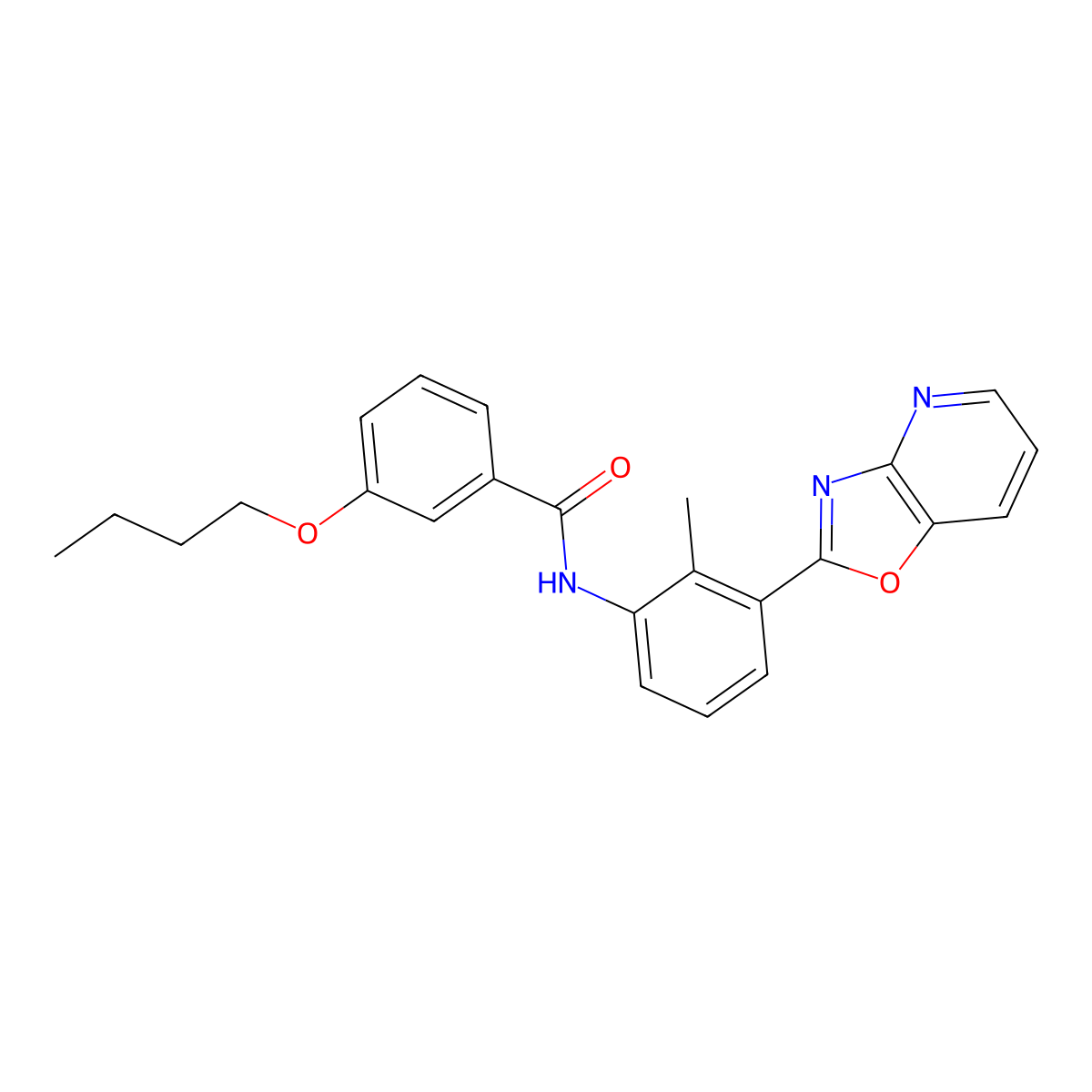 3-butoxy-N-[2-methyl-3-([1,3]oxazolo[4,5-b]pyridin-2-yl)phenyl]benzamide molecular structure, CAS 380555-85-1