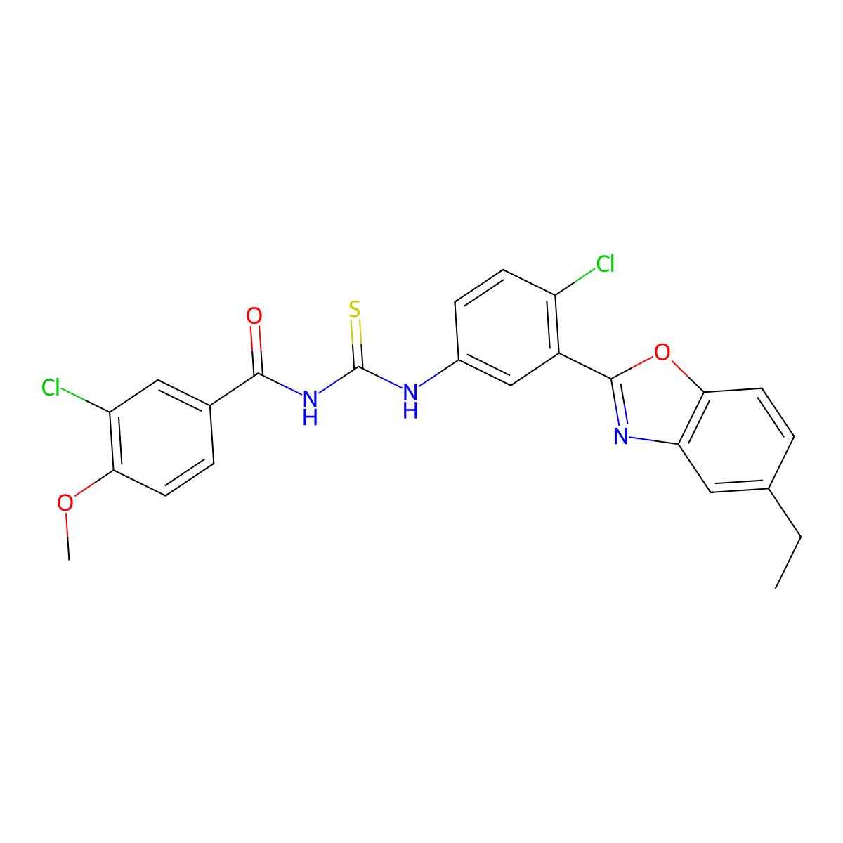 3-chloro-N-[[4-chloro-3-(5-ethyl-1,3-benzoxazol-2-yl)phenyl]carbamothioyl]-4-methoxybenzamide molecular structure, CAS 380556-25-2