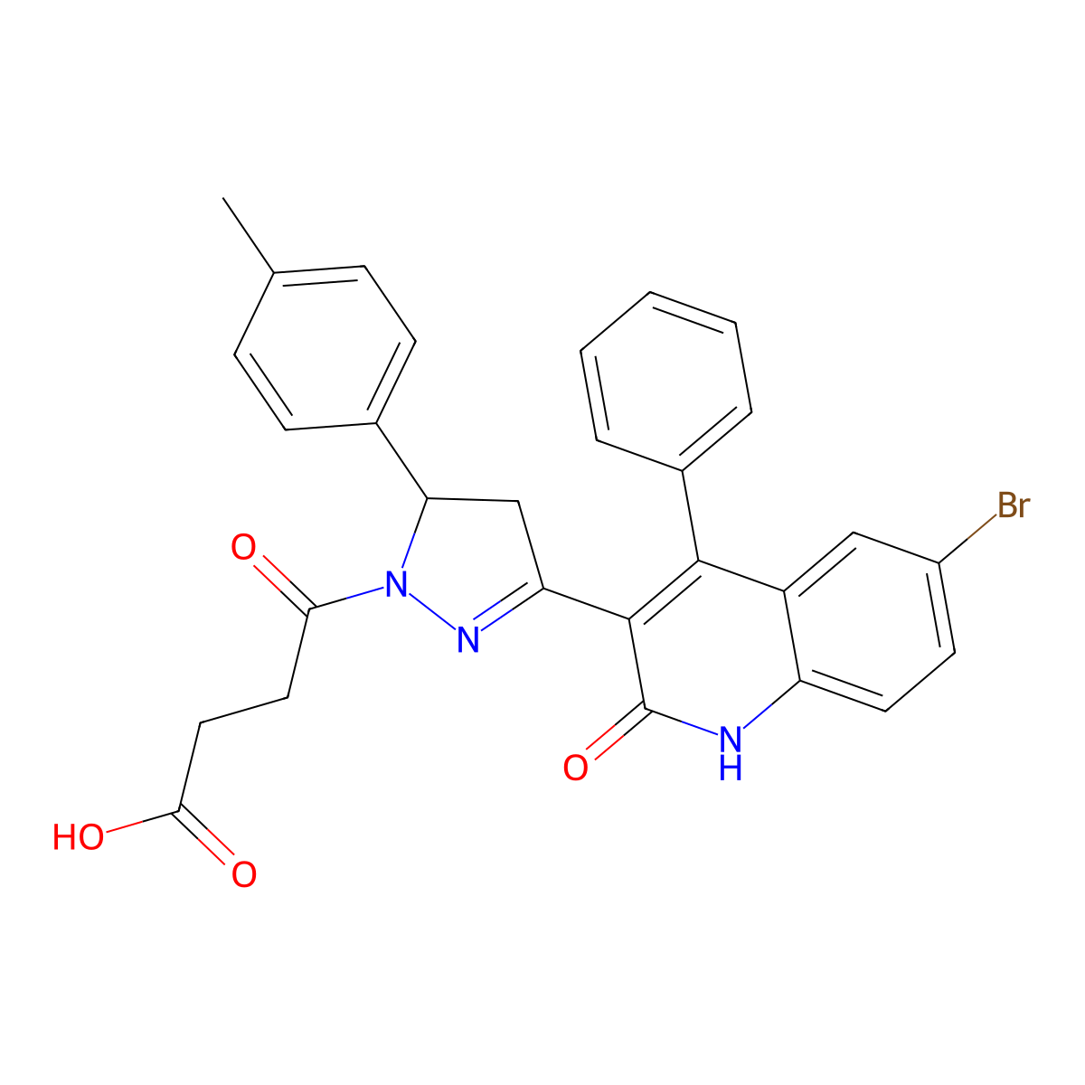 4-[3-(6-bromo-2-hydroxy-4-phenylquinolin-3-yl)-5-(4-methylphenyl)-4,5-dihydro-1H-pyrazol-1-yl]-4-oxobutanoic acid molecular structure, CAS 380556-57-0