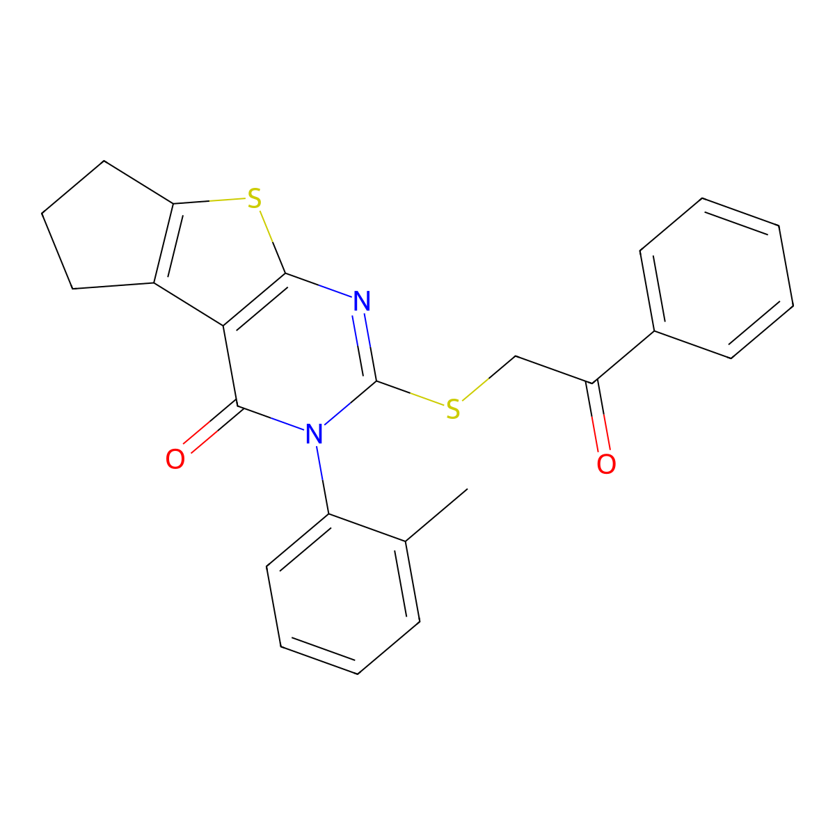 3-(2-methylphenyl)-2-[(2-oxo-2-phenylethyl)sulfanyl]-3,5,6,7-tetrahydro-4H-cyclopenta[4,5]thieno[2,3-d]pyrimidin-4-one molecular structure, CAS 380558-10-1