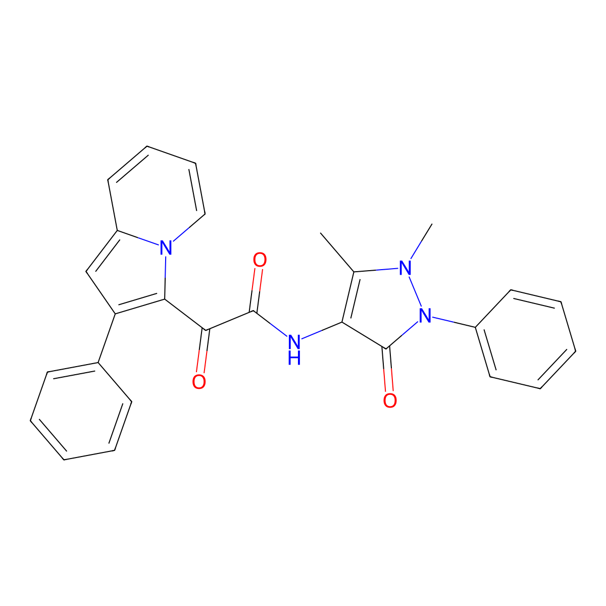 N-(1,5-dimethyl-3-oxo-2-phenyl-2,3-dihydro-1H-pyrazol-4-yl)-2-oxo-2-(2-phenylindolizin-3-yl)acetamide molecular structure, CAS 380558-64-5