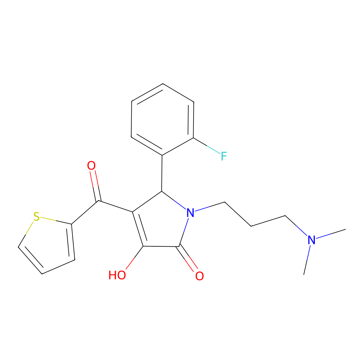 1-[3-(dimethylamino)propyl]-5-(2-fluorophenyl)-3-hydroxy-4-(thiophen-2-ylcarbonyl)-1,5-dihydro-2H-pyrrol-2-one molecular structure, CAS 380559-42-2