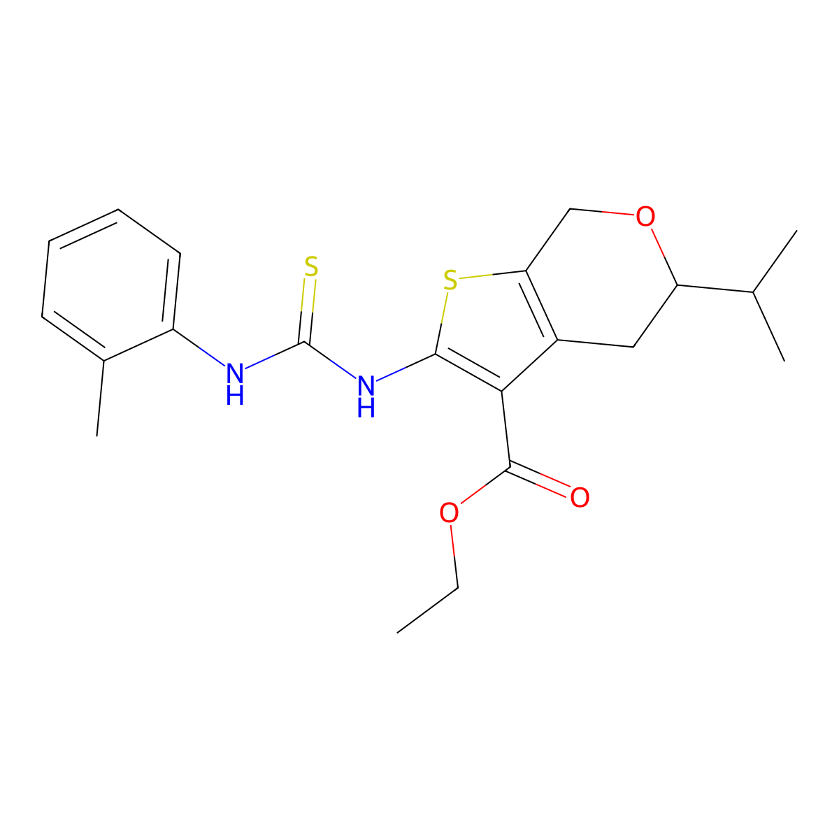 ethyl 5-isopropyl-2-[(2-toluidinocarbothioyl)amino]-4,7-dihydro-5H-thieno[2,3-c]pyran-3-carboxylate molecular structure, CAS 380559-47-7