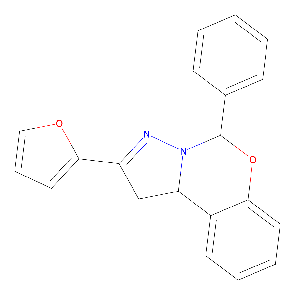 2-(furan-2-yl)-5-phenyl-5,10b-dihydro-1H-pyrazolo[1,5-c][1,3]benzoxazine molecular structure, CAS 380559-74-0