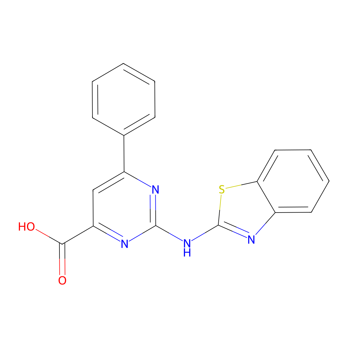 2-(Benzo[d]thiazol-2-ylamino)-6-phenylpyrimidine-4-carboxylic acid molecular structure, CAS 380560-71-4