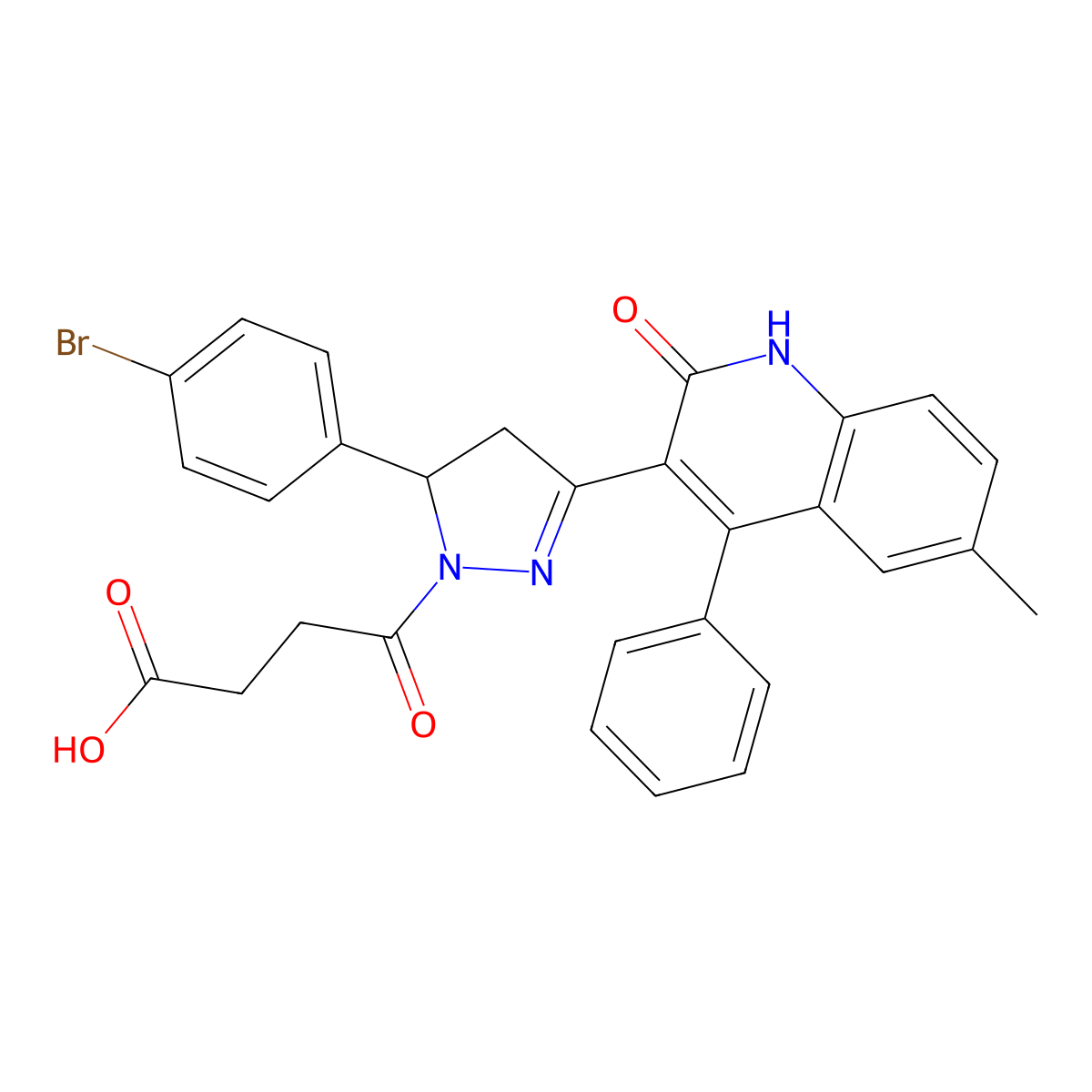 4-(5-(4-bromophenyl)-3-(6-methyl-2-oxo-4-phenyl-1,2-dihydroquinolin-3-yl)-4,5-dihydro-1H-pyrazol-1-yl)-4-oxobutanoic acid molecular structure, CAS 380560-89-4