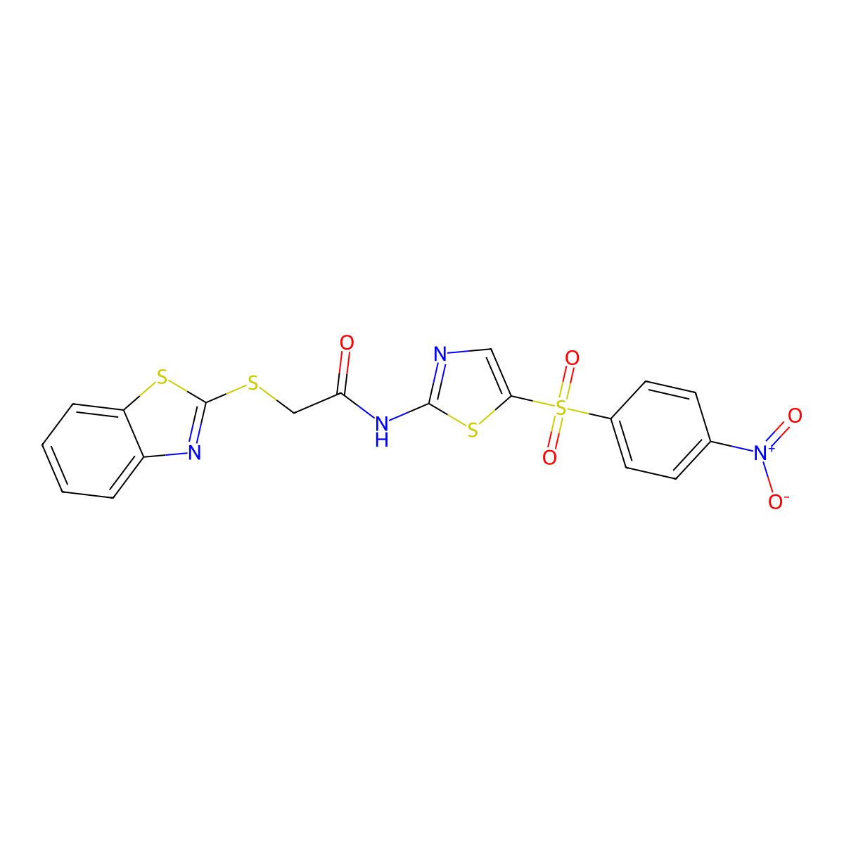 2-(1,3-benzothiazol-2-ylsulfanyl)-N-[5-(4-nitrophenyl)sulfonyl-1,3-thiazol-2-yl]acetamide molecular structure, CAS 380562-82-3