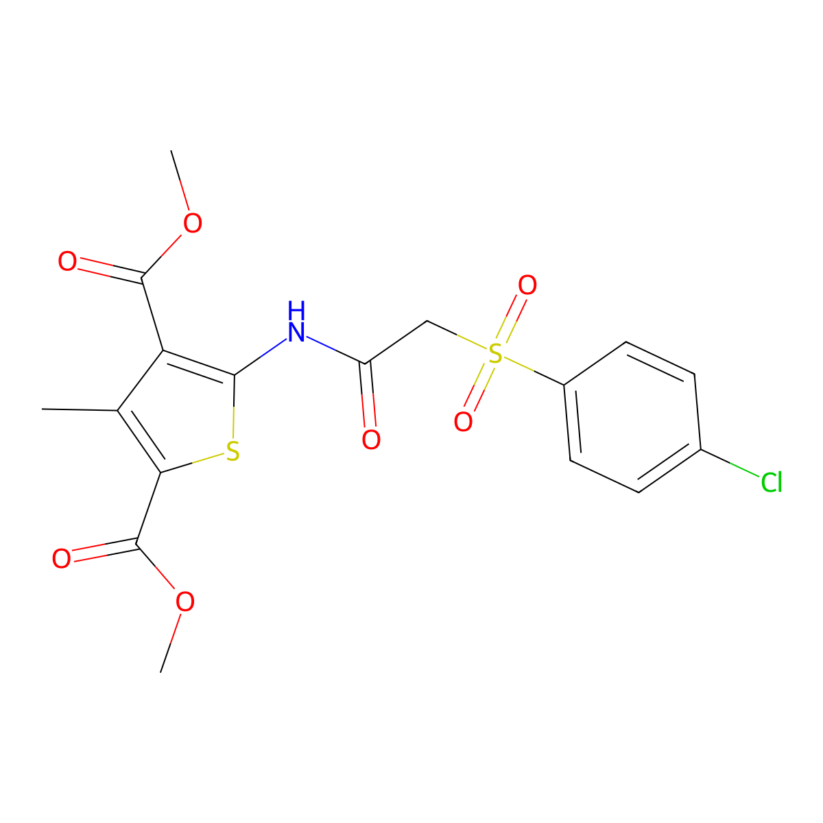 2,4-Dimethyl 5-[2-(4-chlorobenzenesulfonyl)acetamido]-3-methylthiophene-2,4-dicarboxylate molecular structure, CAS 380562-88-9
