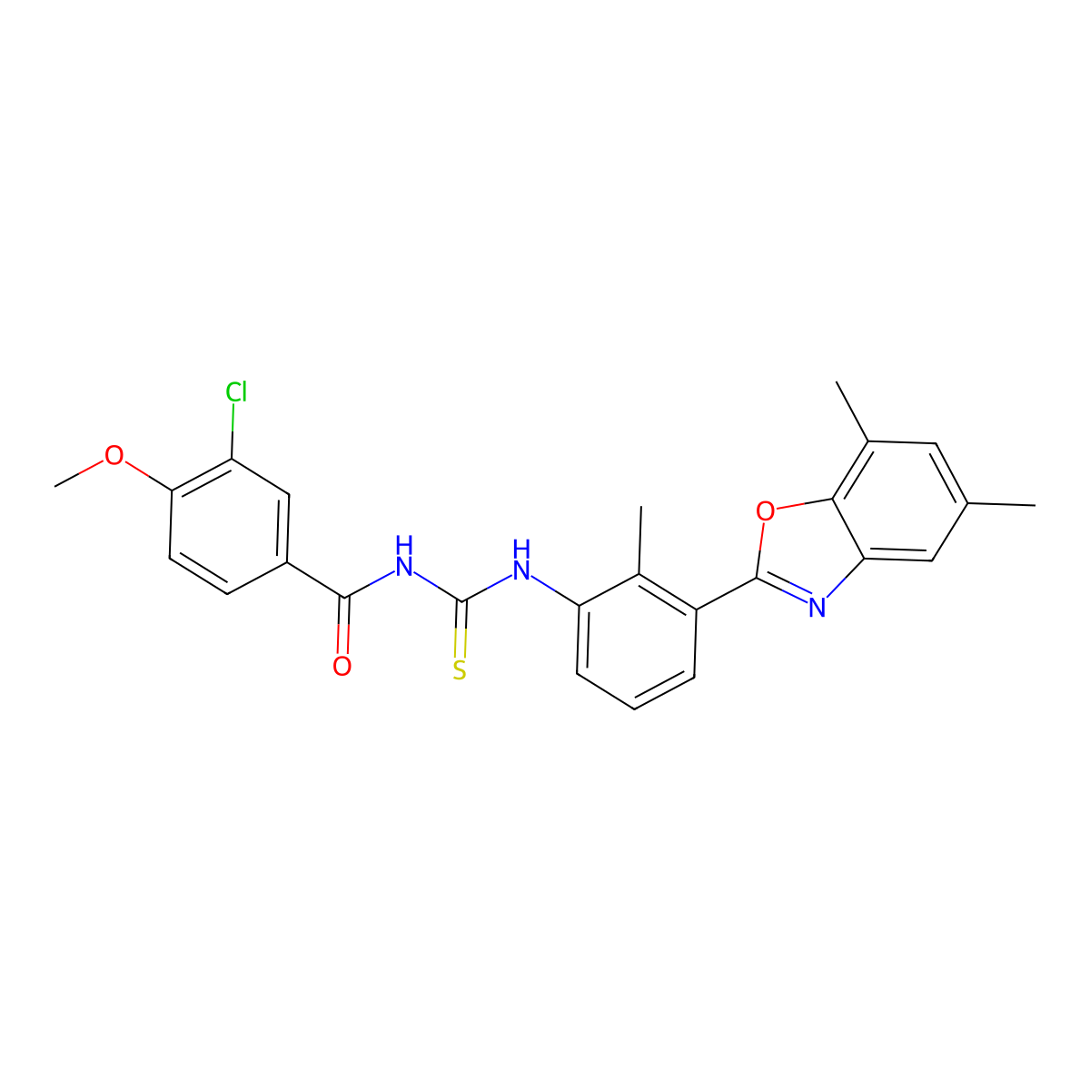 3-chloro-N-[[3-(5,7-dimethyl-1,3-benzoxazol-2-yl)-2-methylphenyl]carbamothioyl]-4-methoxybenzamide molecular structure, CAS 380563-29-1