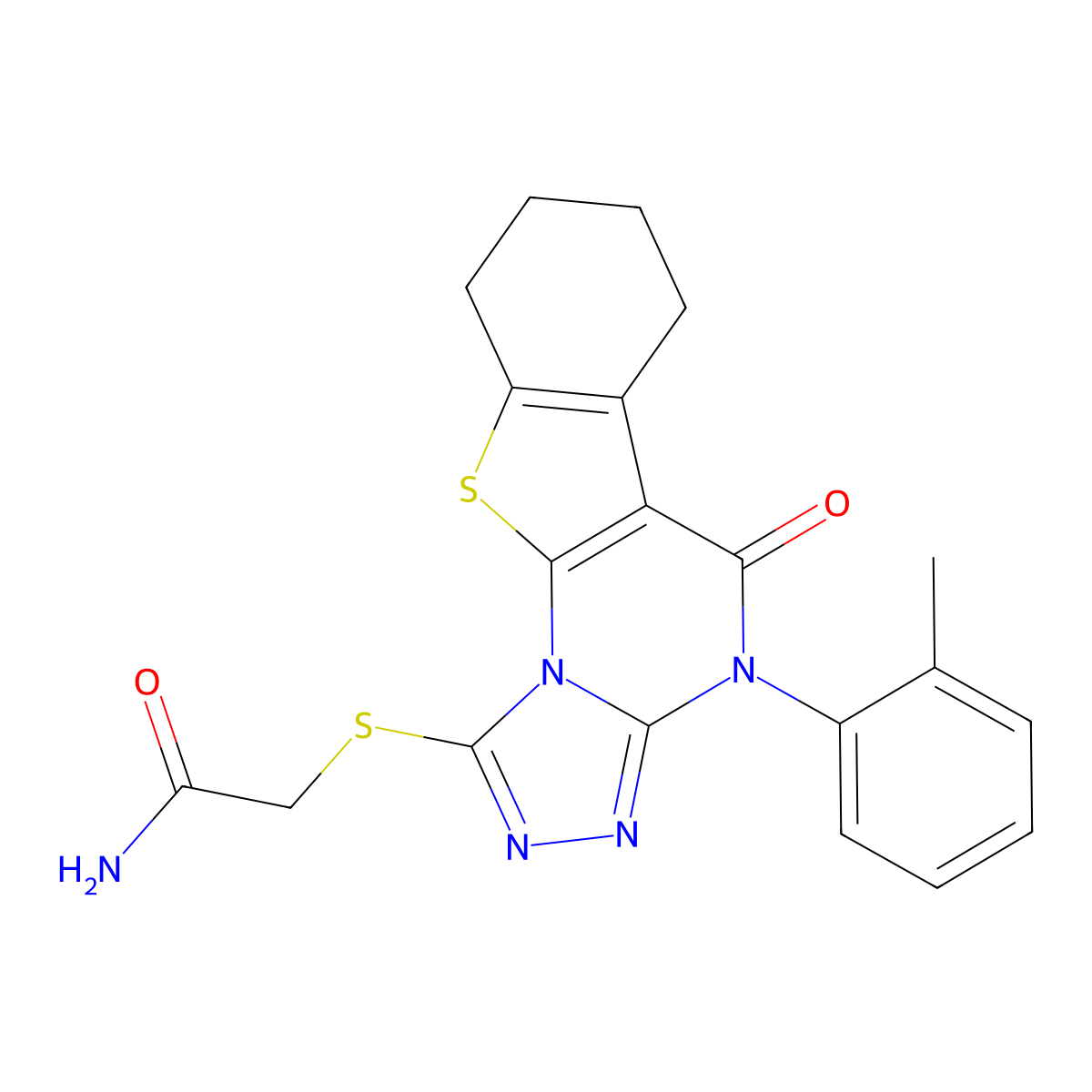 2-{[4-(2-Methylphenyl)-5-oxo-4,5,6,7,8,9-hexahydro[1]benzothieno[3,2-e][1,2,4]triazolo[4,3-a]pyrimidin-1-yl]sulfanyl}acetamide molecular structure, CAS 380563-62-2