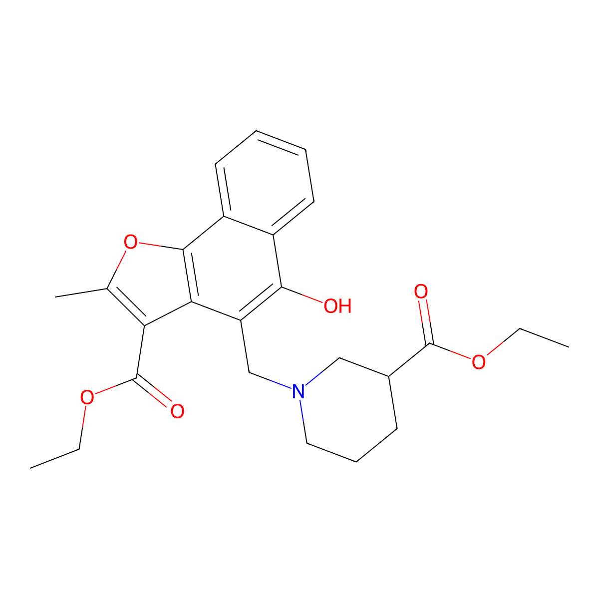 Ethyl 1-{[3-(ethoxycarbonyl)-5-hydroxy-2-methylnaphtho[1,2-b]furan-4-yl]methyl}piperidine-3-carboxylate molecular structure, CAS 380564-27-2