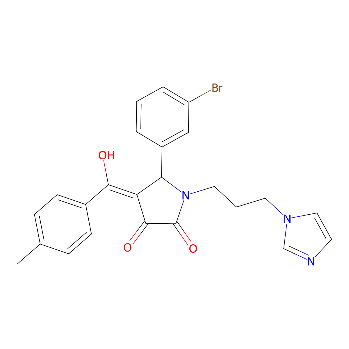 5-(3-bromophenyl)-3-hydroxy-1-[3-(1H-imidazol-1-yl)propyl]-4-(4-methylbenzoyl)-2,5-dihydro-1H-pyrrol-2-one molecular structure, CAS 380564-80-7