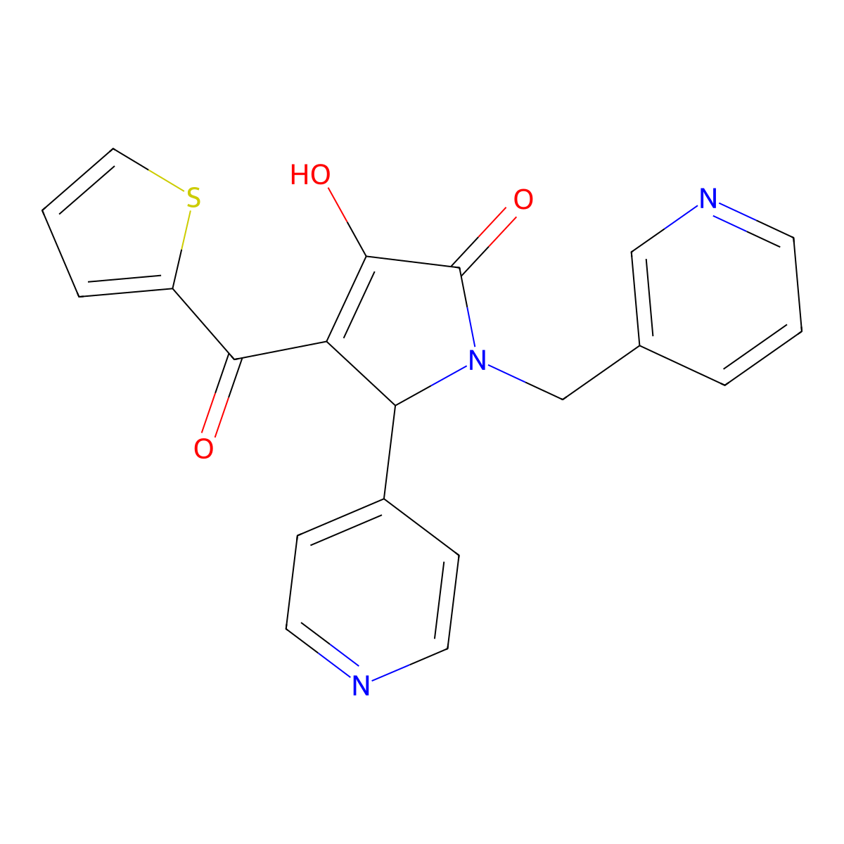 3-hydroxy-1-(pyridin-3-ylmethyl)-5-(pyridin-4-yl)-4-(thiophene-2-carbonyl)-1H-pyrrol-2(5H)-one molecular structure, CAS 380565-79-7