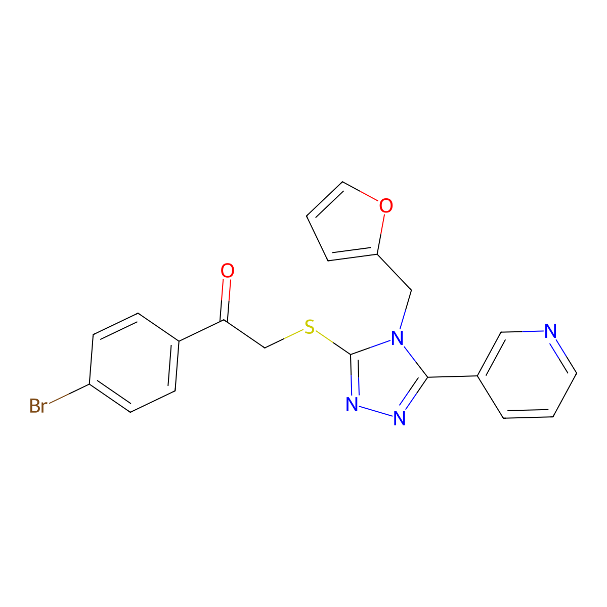 1-(4-Bromophenyl)-2-[[4-(furan-2-ylmethyl)-5-pyridin-3-yl-1,2,4-triazol-3-yl]sulfanyl]ethanone molecular structure, CAS 380565-95-7