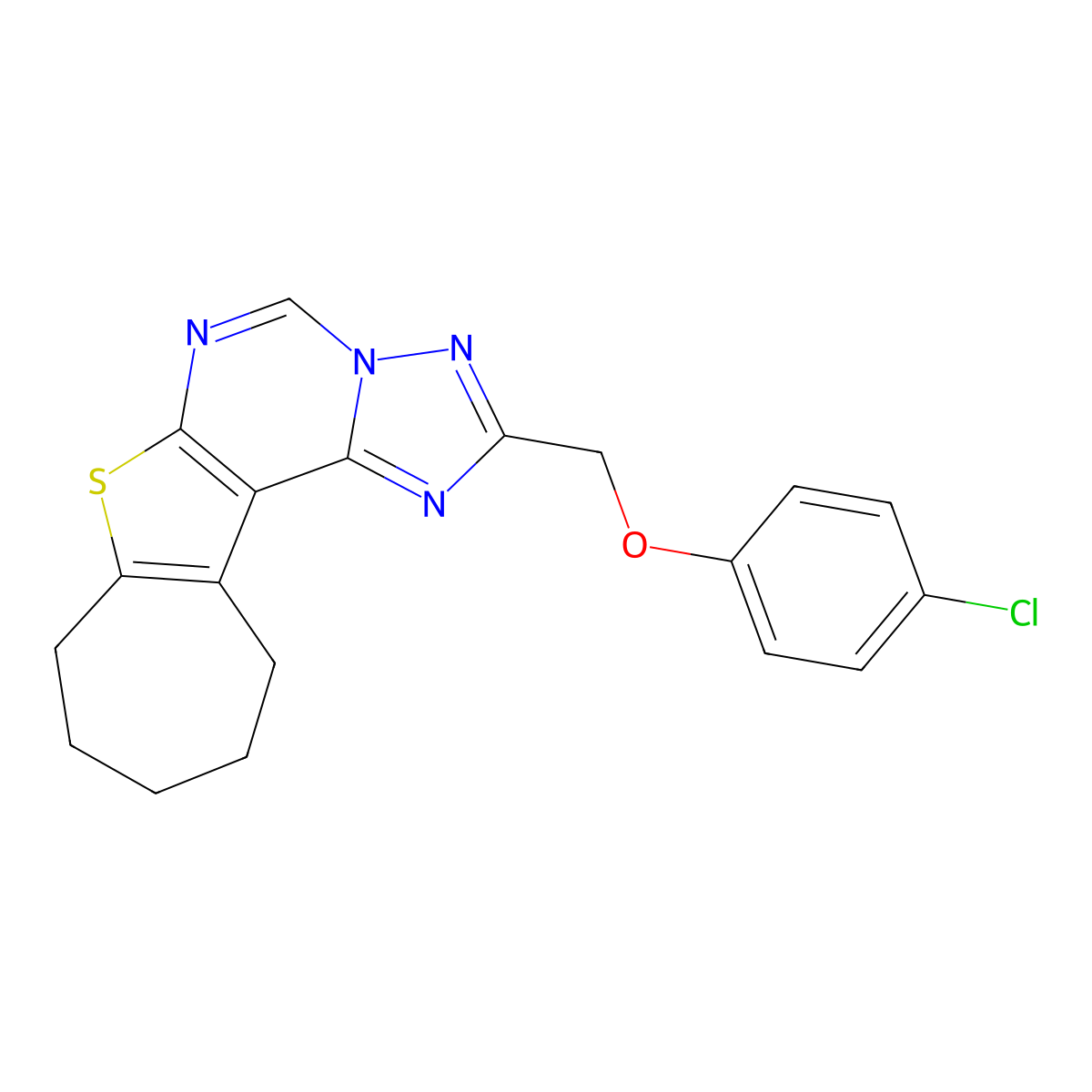 2-[(4-chlorophenoxy)methyl]-9,10,11,12-tetrahydro-8H-cyclohepta[4,5]thieno[3,2-e][1,2,4]triazolo[1,5-c]pyrimidine molecular structure, CAS 380566-72-3