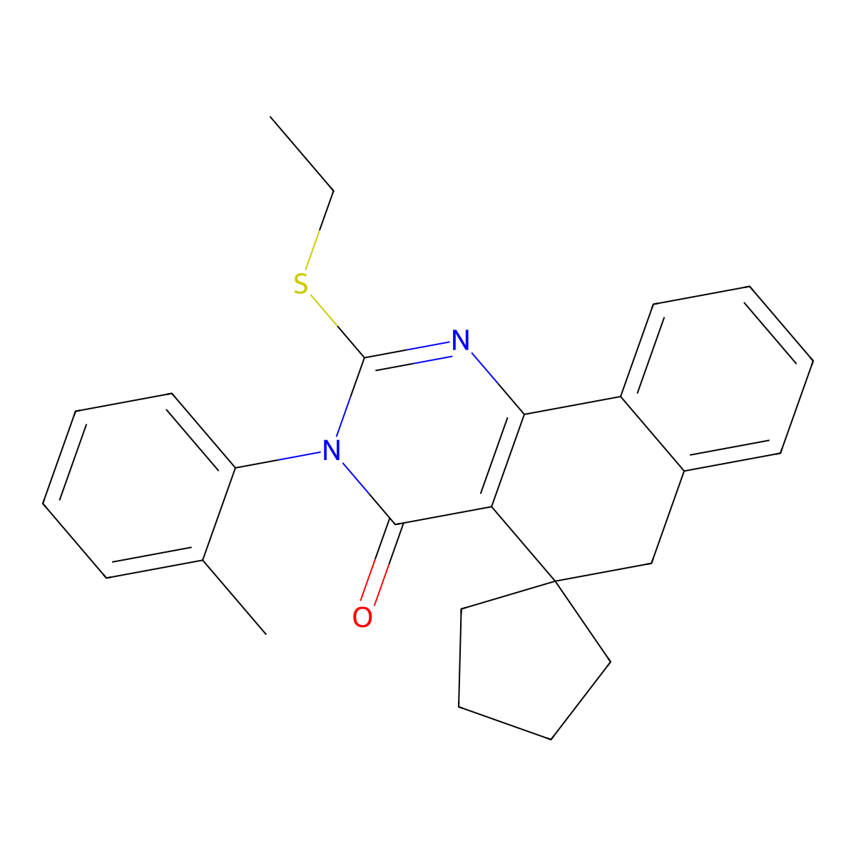 2-ethylsulfanyl-3-(2-methylphenyl)spiro[6H-benzo[h]quinazoline-5,1'-cyclopentane]-4-one molecular structure, CAS 380567-34-0