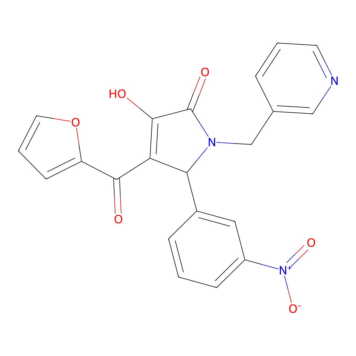 4-(2-Furoyl)-3-HO-5-(3-nitro-PH)-1-(3-pyridinyl-ME)-1,5-dihydro-2H-pyrrol-2-one molecular structure, CAS 380567-65-7