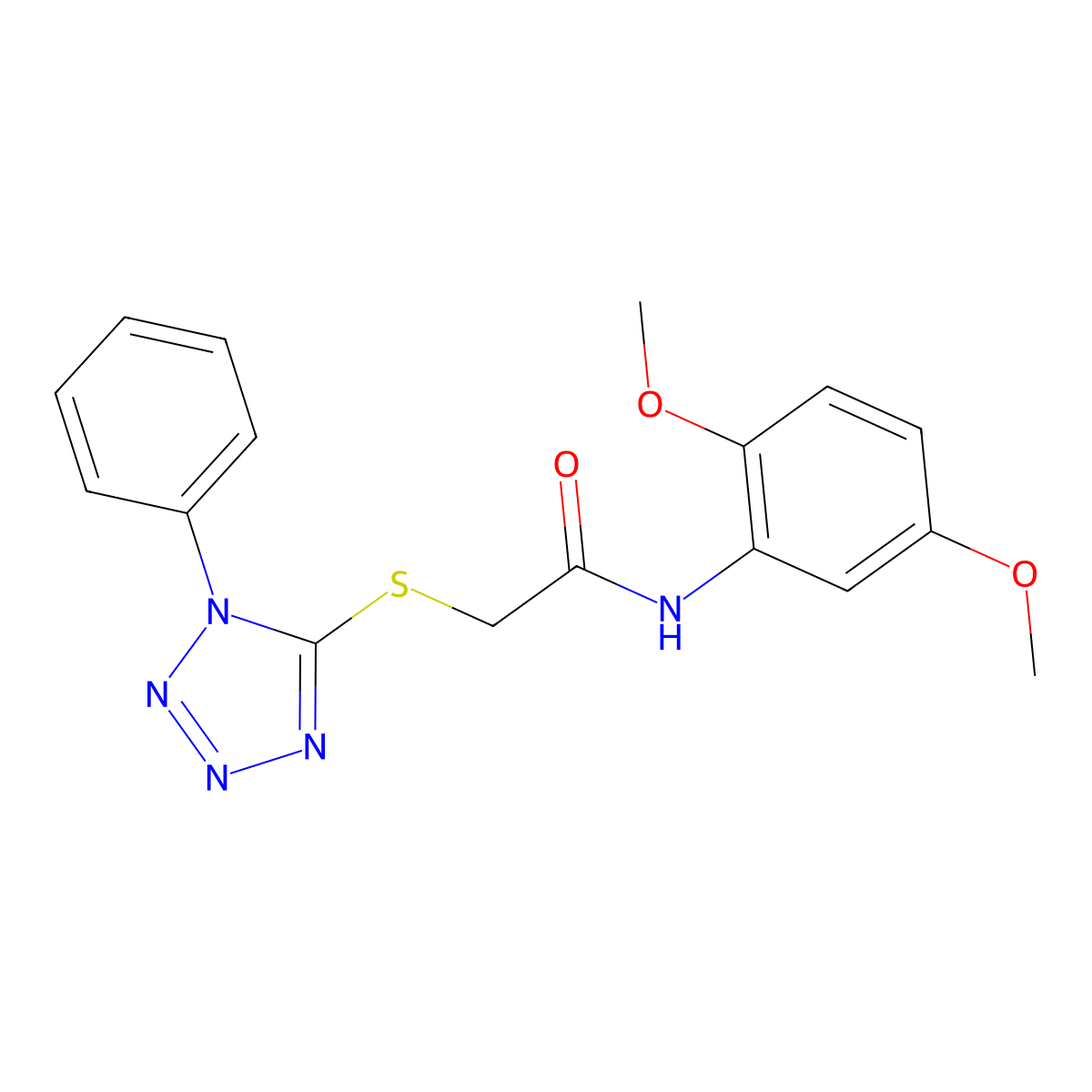N-(2,5-Dimethoxy-phenyl)-2-(1-phenyl-1H-tetrazol-5-ylsulfanyl)-acetamide molecular structure, CAS 380567-66-8