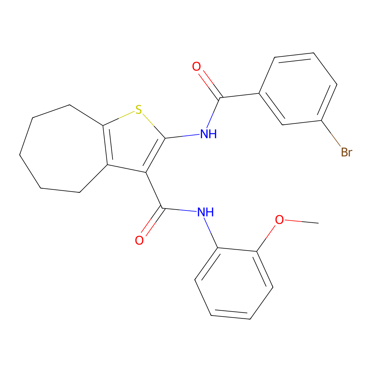 2-[(3-bromobenzoyl)amino]-N-(2-methoxyphenyl)-5,6,7,8-tetrahydro-4H-cyclohepta[b]thiophene-3-carboxamide molecular structure, CAS 380568-09-2