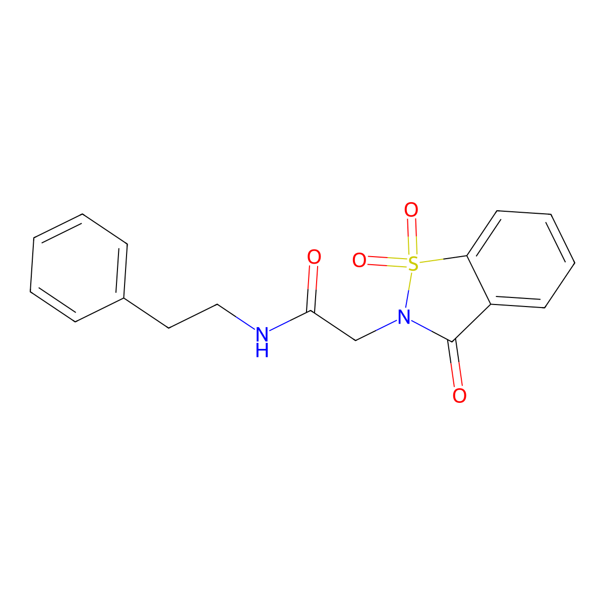 2-(1,1-dioxido-3-oxo-1,2-benzothiazol-2(3H)-yl)-N-(2-phenylethyl)acetamide molecular structure, CAS 380568-86-5