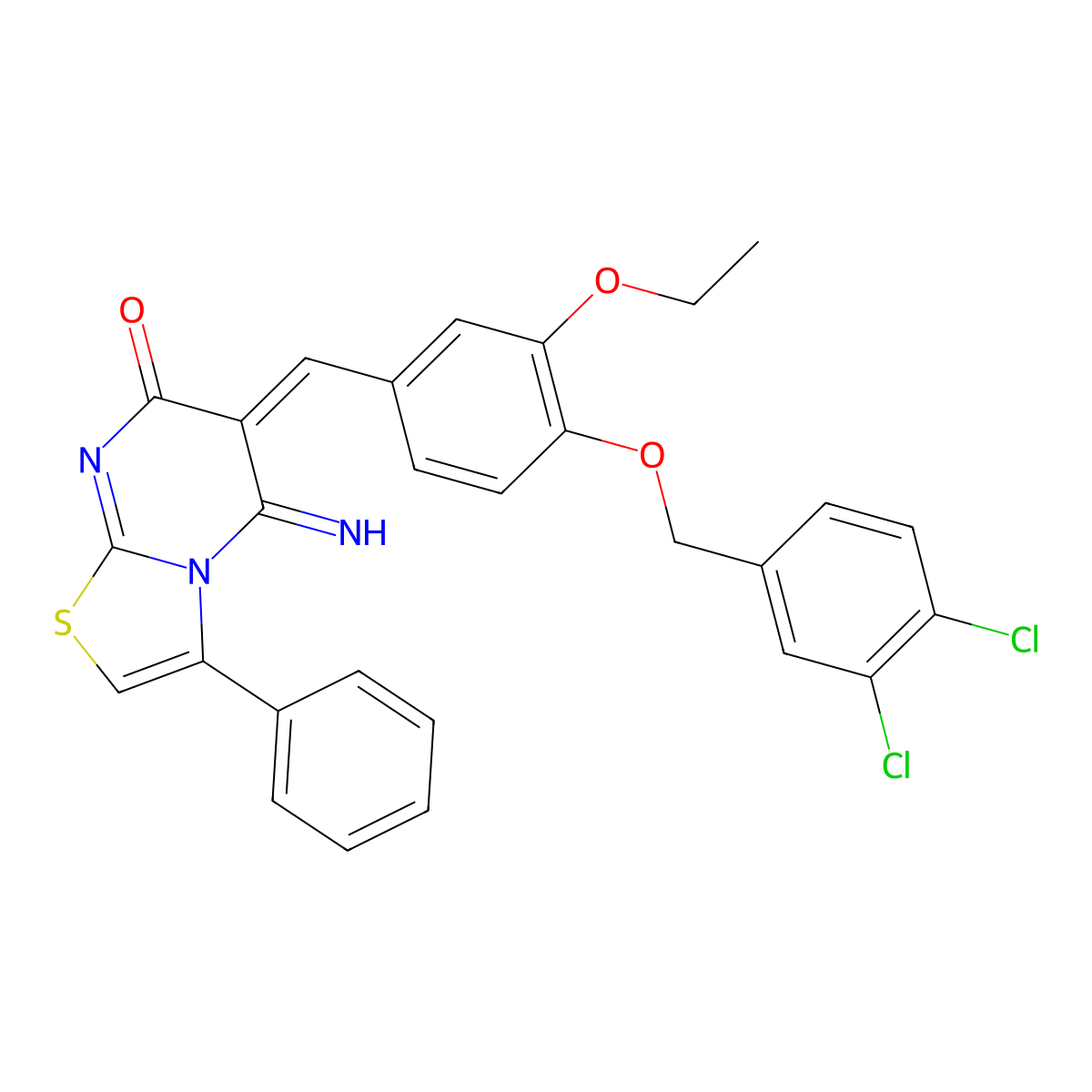6-[[4-[(3,4-Dichlorophenyl)methoxy]-3-ethoxyphenyl]methylene]-5,6-dihydro-5-imino-3-phenyl-7H-thiazolo[3,2-a]pyrimidin-7-one molecular structure, CAS 380569-48-2
