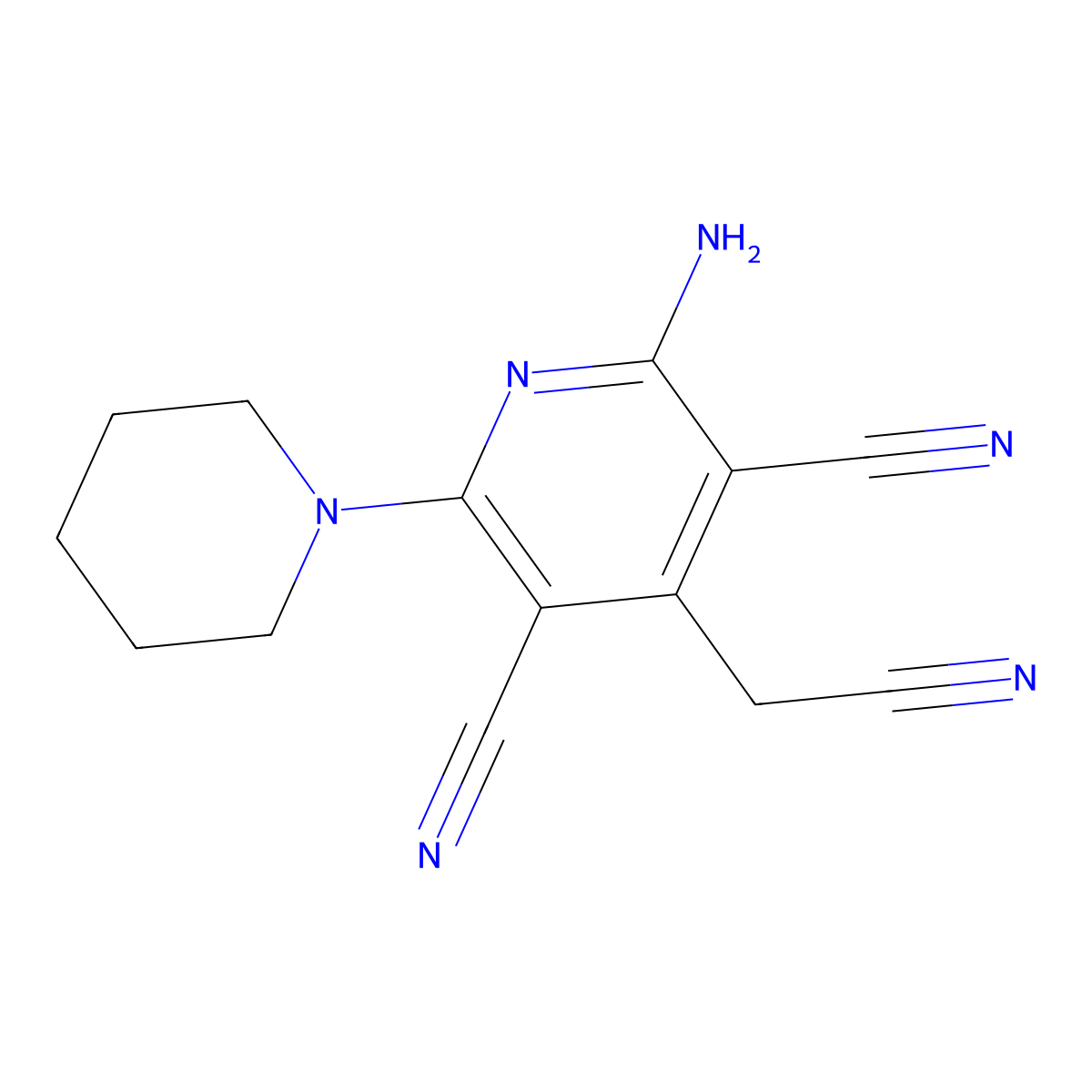 2-Amino-4-(cyanomethyl)-6-(piperidin-1-yl)pyridine-3,5-dicarbonitrile molecular structure, CAS 380570-35-4