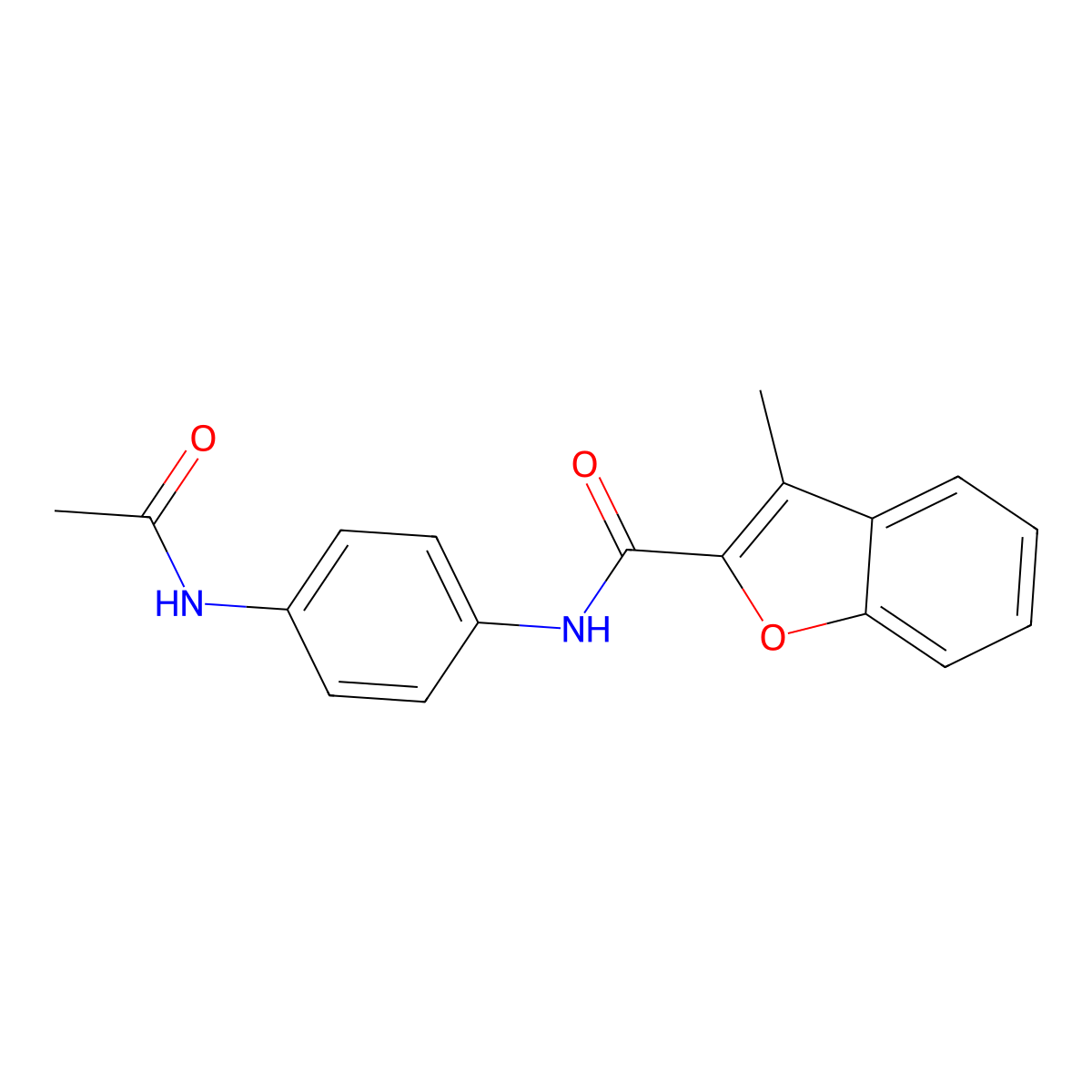 N-(4-acetamidophenyl)-3-methyl-1-benzofuran-2-carboxamide molecular structure, CAS 380571-18-6