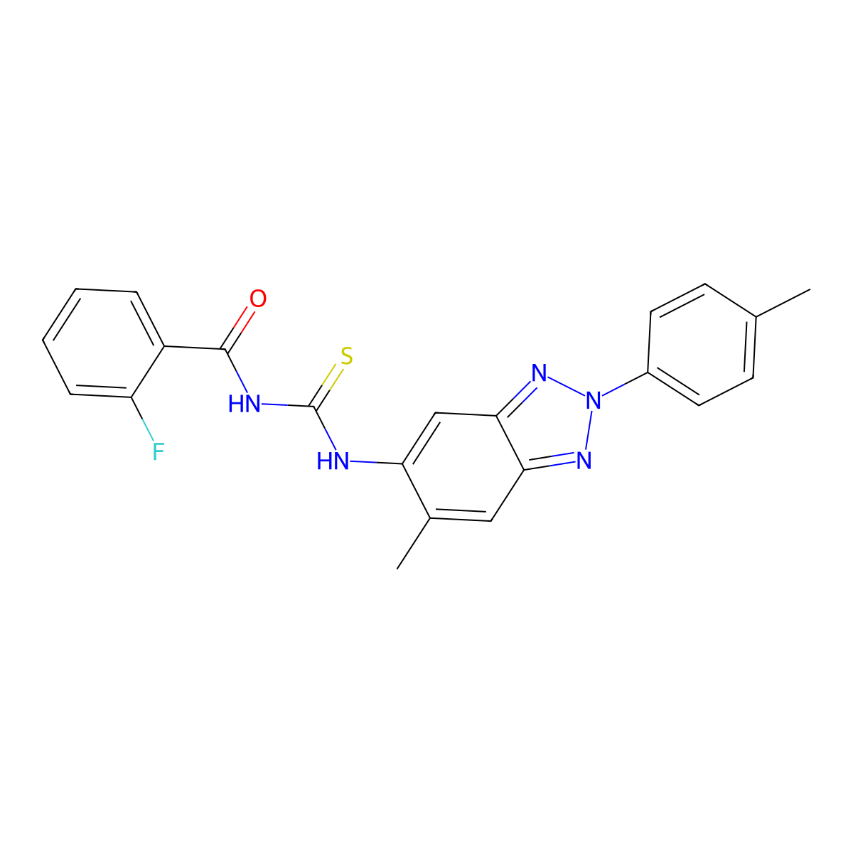 2-fluoro-N-[[6-methyl-2-(4-methylphenyl)benzotriazol-5-yl]carbamothioyl]benzamide molecular structure, CAS 380571-70-0