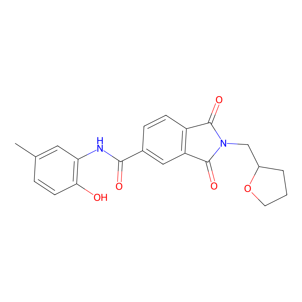 N-(2-hydroxy-5-methylphenyl)-1,3-dioxo-2-(oxolan-2-ylmethyl)isoindole-5-carboxamide molecular structure, CAS 380571-81-3