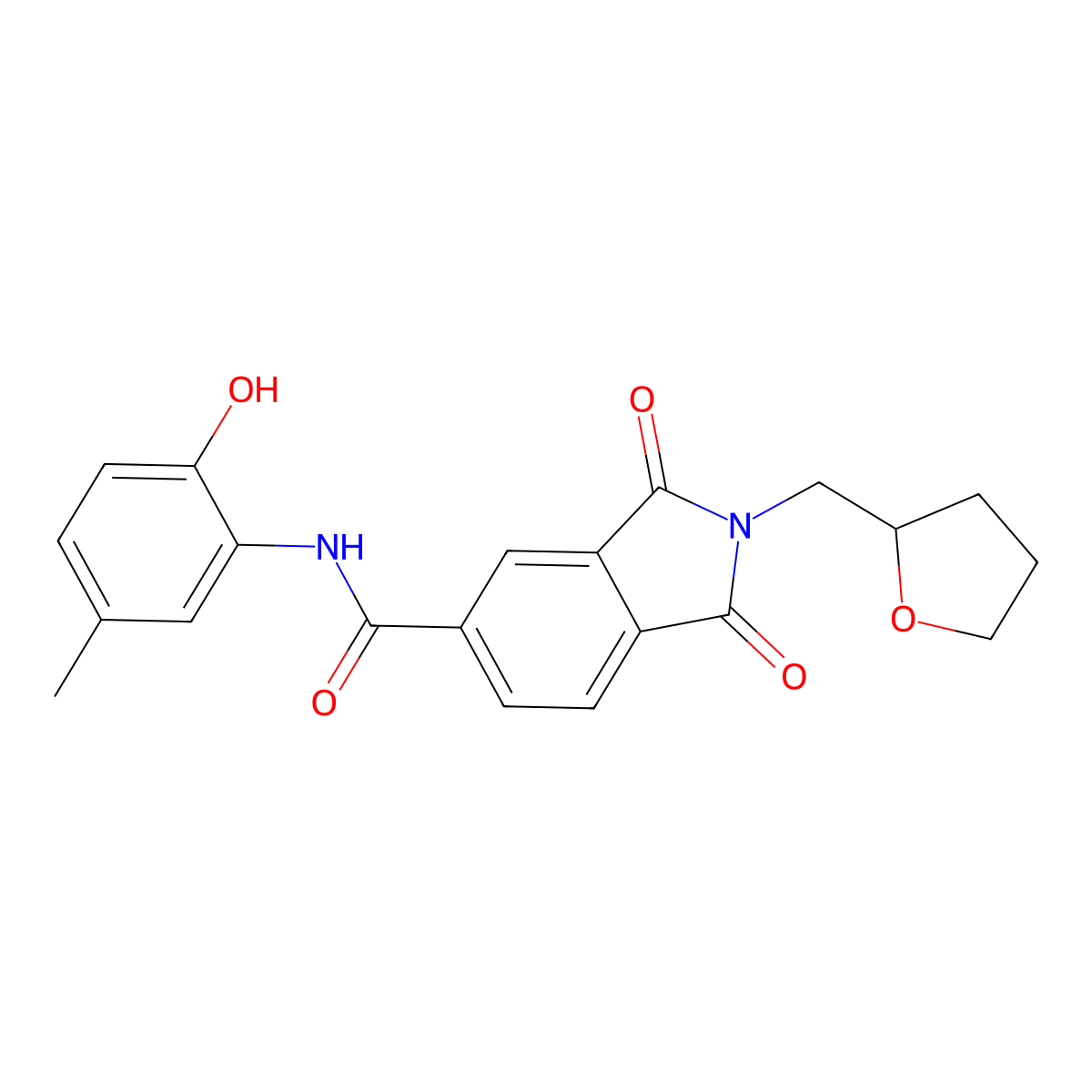 N-(2-hydroxy-5-methylphenyl)-1,3-dioxo-2-(oxolan-2-ylmethyl)isoindole-5-carboxamide molecular structure, CAS 380571-81-3