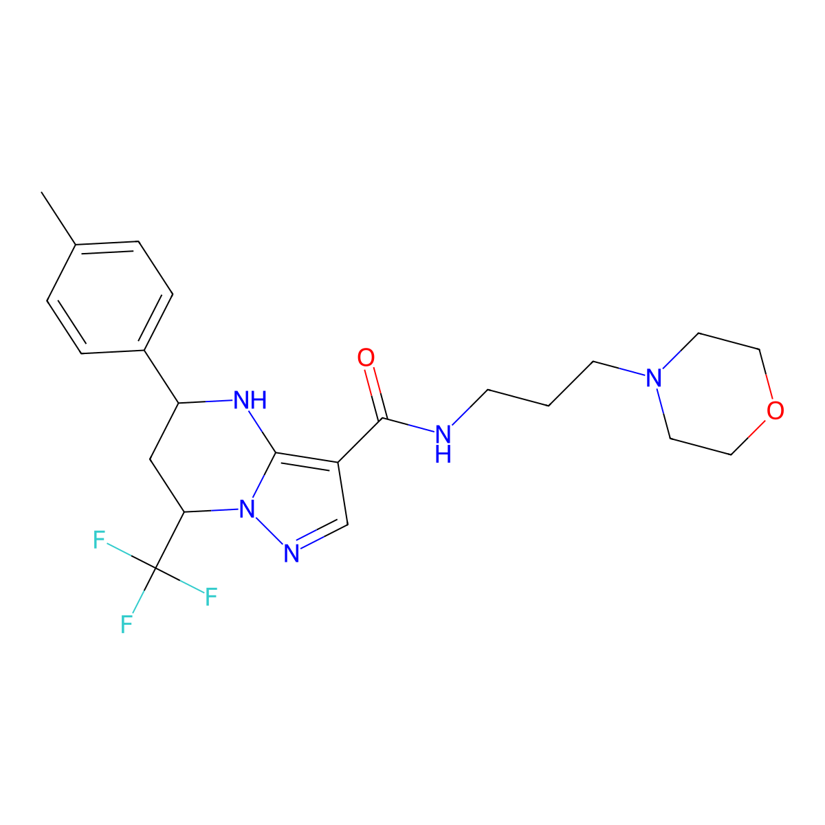 N-(3-morpholinopropyl)-5-(p-tolyl)-7-(trifluoromethyl)-4,5,6,7-tetrahydropyrazolo[1,5-a]pyrimidine-3-carboxamide molecular structure, CAS 380571-97-1