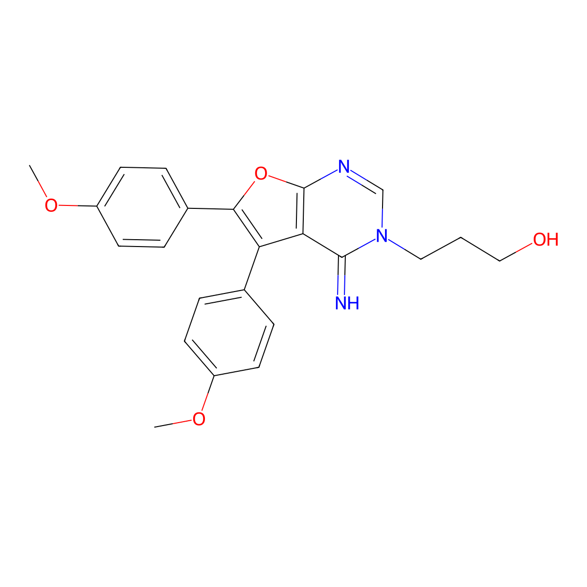 3-[4-Imino-5,6-bis(4-methoxyphenyl)furo[2,3-d]pyrimidin-3-yl]propan-1-ol molecular structure, CAS 380573-55-7