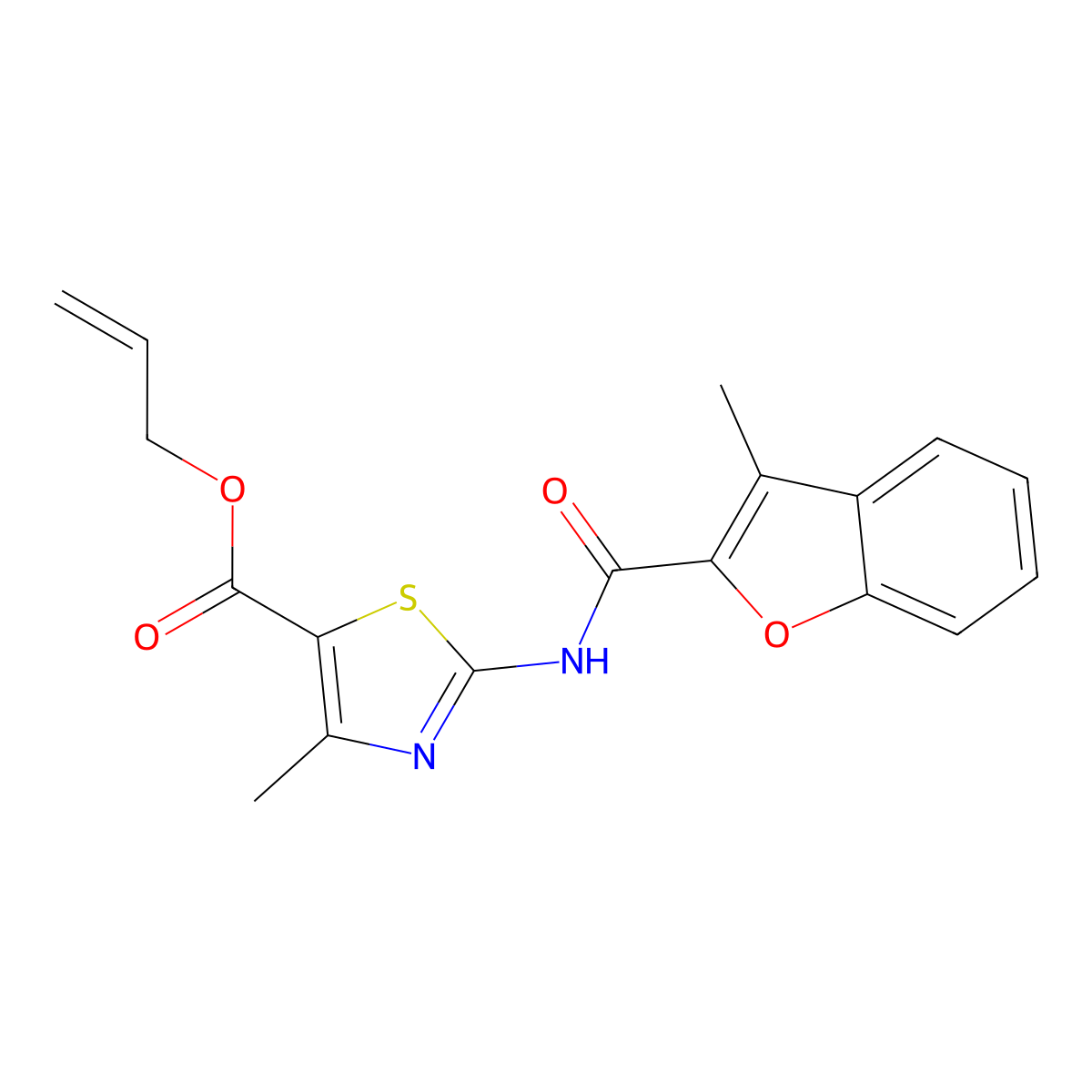 Allyl 4-methyl-2-(3-methylbenzofuran-2-carboxamido)thiazole-5-carboxylate molecular structure, CAS 380573-56-8