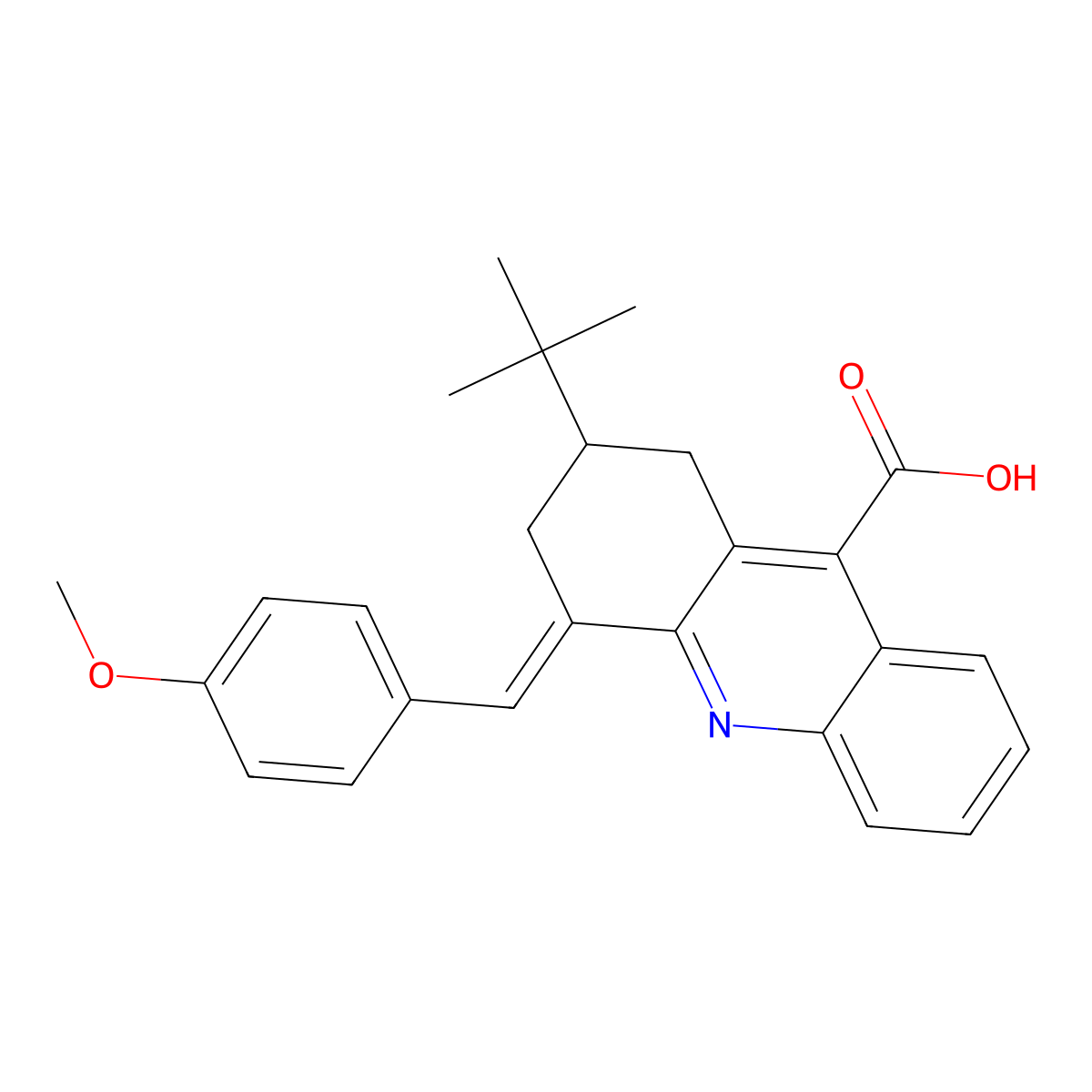 2-Tert-butyl-4-((4-methoxyphenyl)methylidene)-1,2,3,4-tetrahydroacridine-9-carboxylic acid molecular structure, CAS 380573-76-2