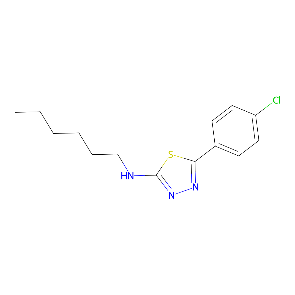 5-(4-chlorophenyl)-N-hexyl-1,3,4-thiadiazol-2-amine molecular structure, CAS 380573-84-2