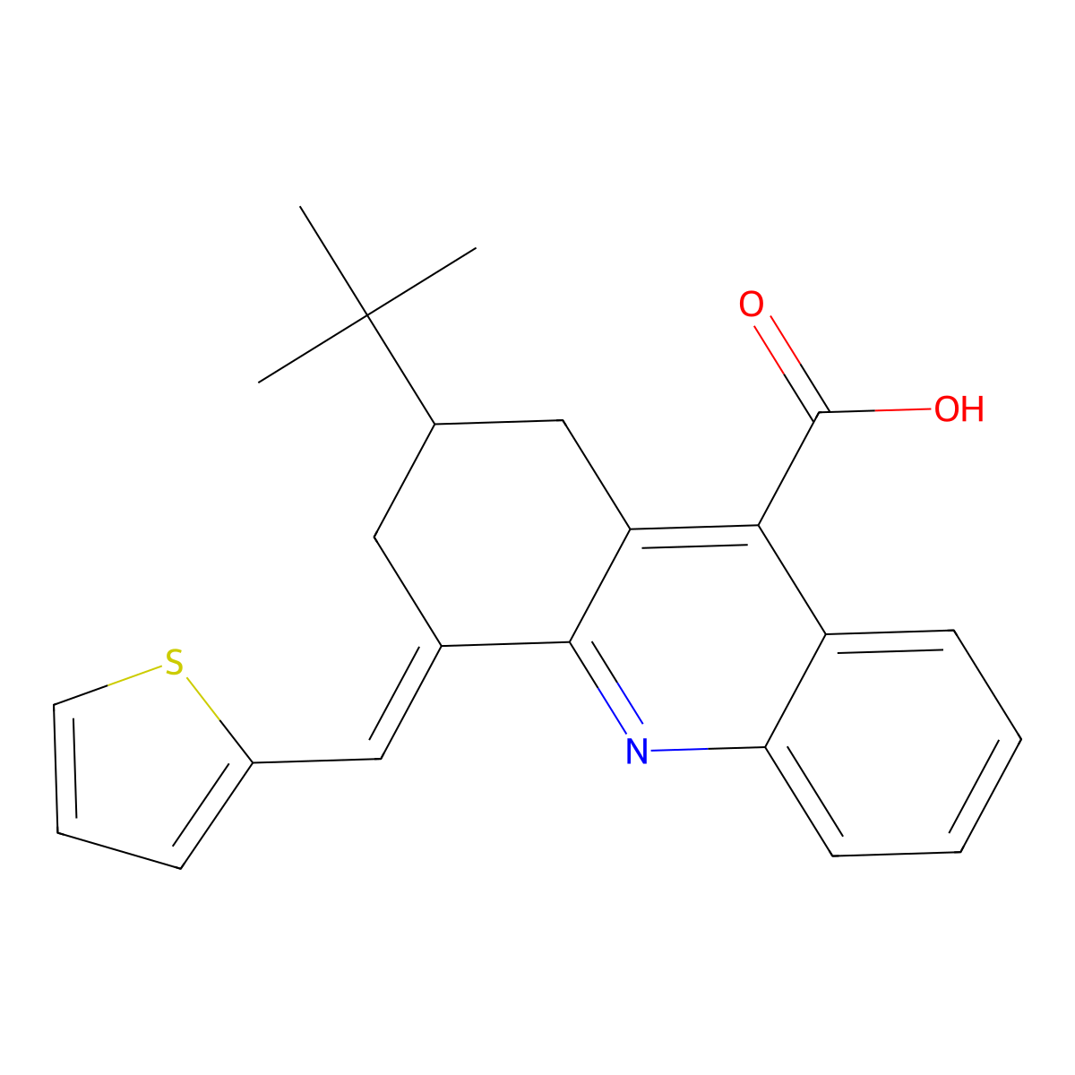 2-(Tert-butyl)-4-(thiophen-2-ylmethylene)-1,2,3,4-tetrahydroacridine-9-carboxylic acid molecular structure, CAS 380574-08-3