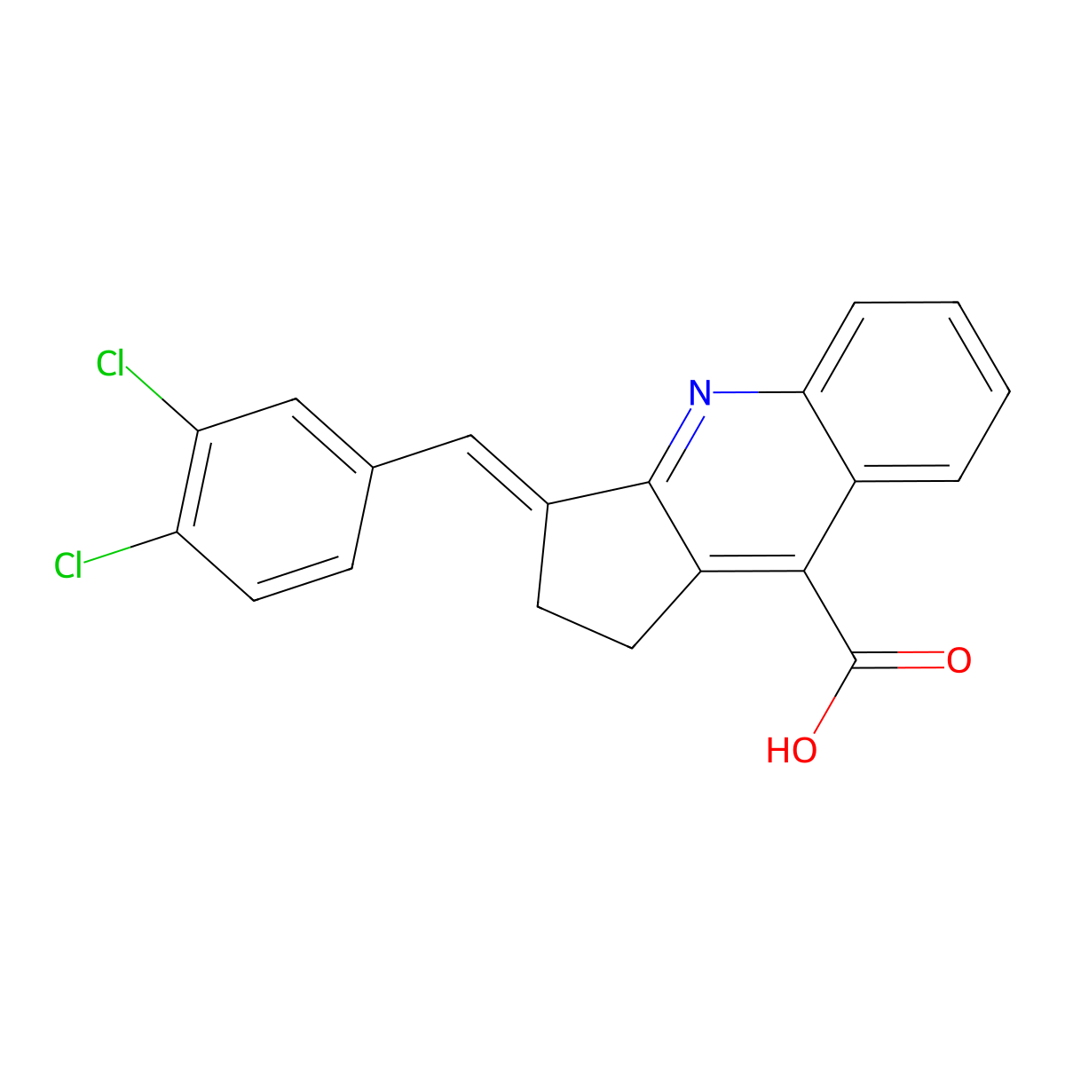 3-((3,4-dichlorophenyl)methylidene)-1H,2H,3H-cyclopenta(b)quinoline-9-carboxylic acid molecular structure, CAS 380574-48-1
