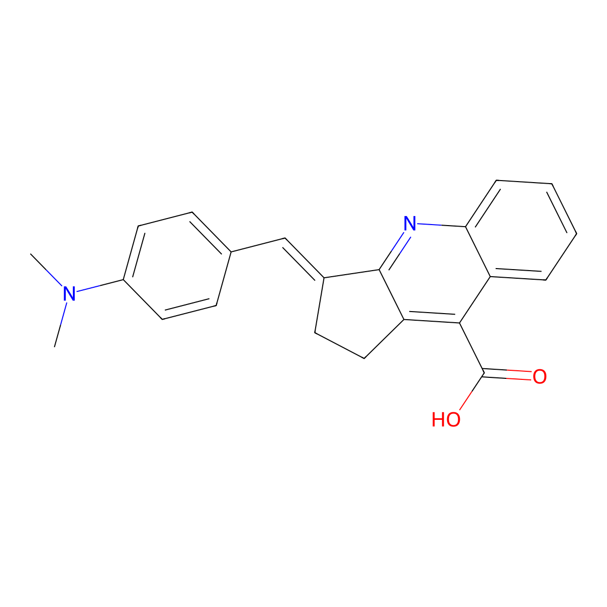 3-((4-(dimethylamino)phenyl)methylidene)-1H,2H,3H-cyclopenta(b)quinoline-9-carboxylic acid molecular structure, CAS 380574-56-1