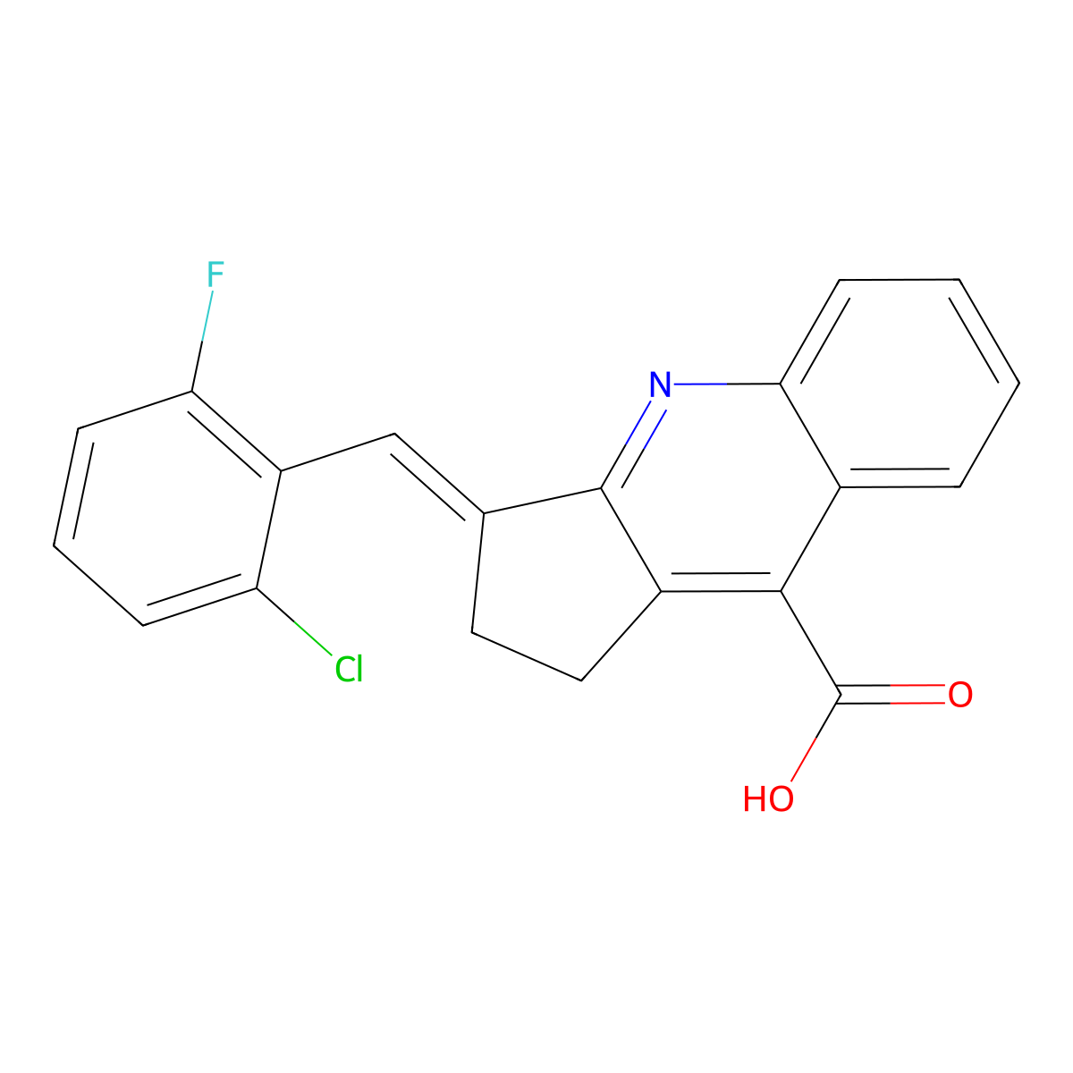 3-[(2-chloro-6-fluorophenyl)methylidene]-1H,2H,3H-cyclopenta[b]quinoline-9-carboxylic acid molecular structure, CAS 380574-64-1