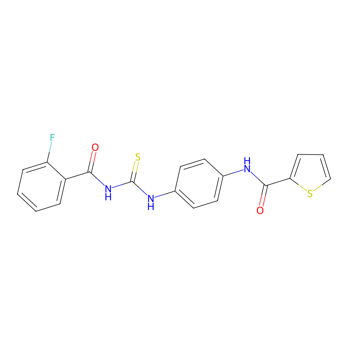N-[4-[(2-fluorobenzoyl)carbamothioylamino]phenyl]thiophene-2-carboxamide molecular structure, CAS 380575-84-8